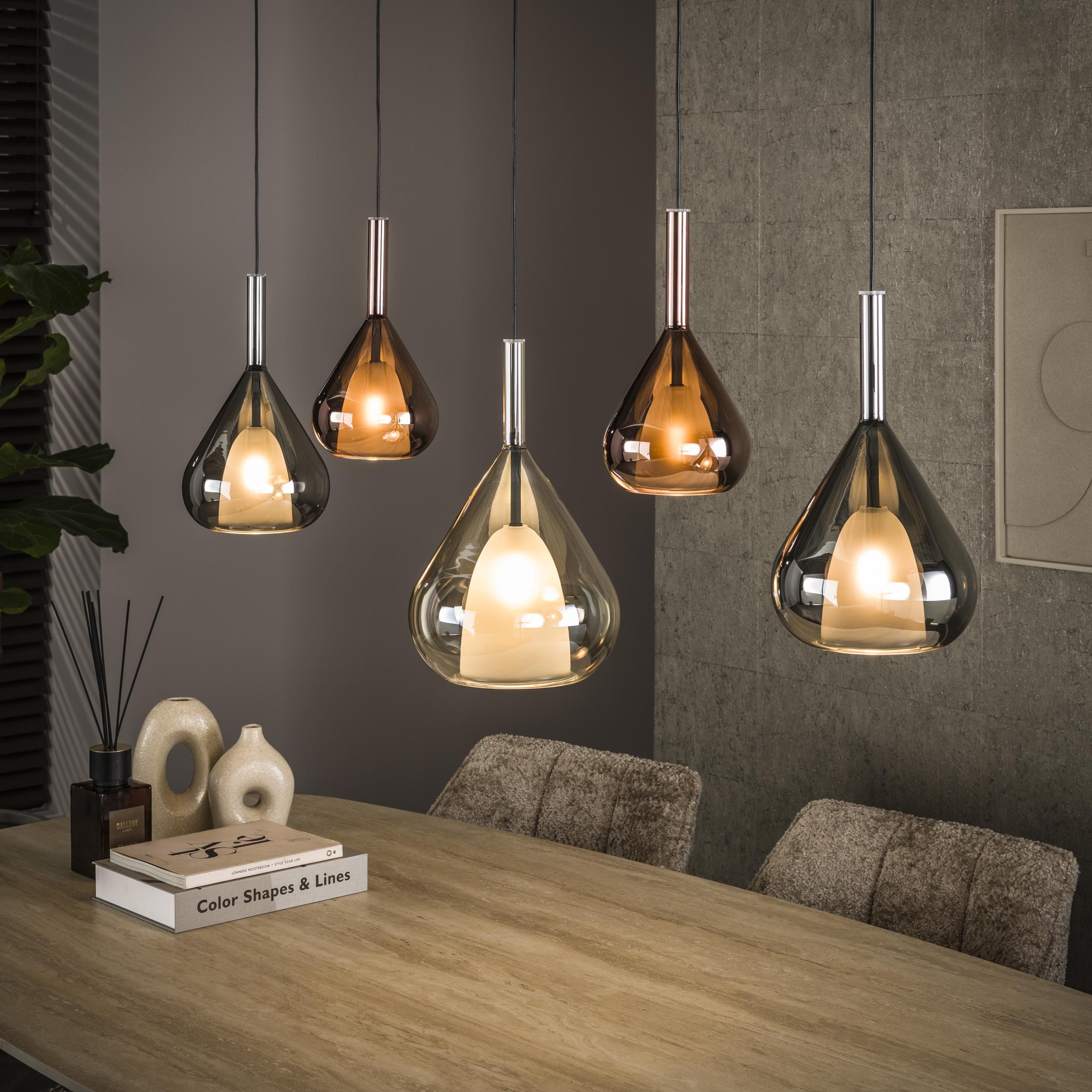 LifestyleFurn Hanglamp Cristine Glas, 5-lamps - Bruin