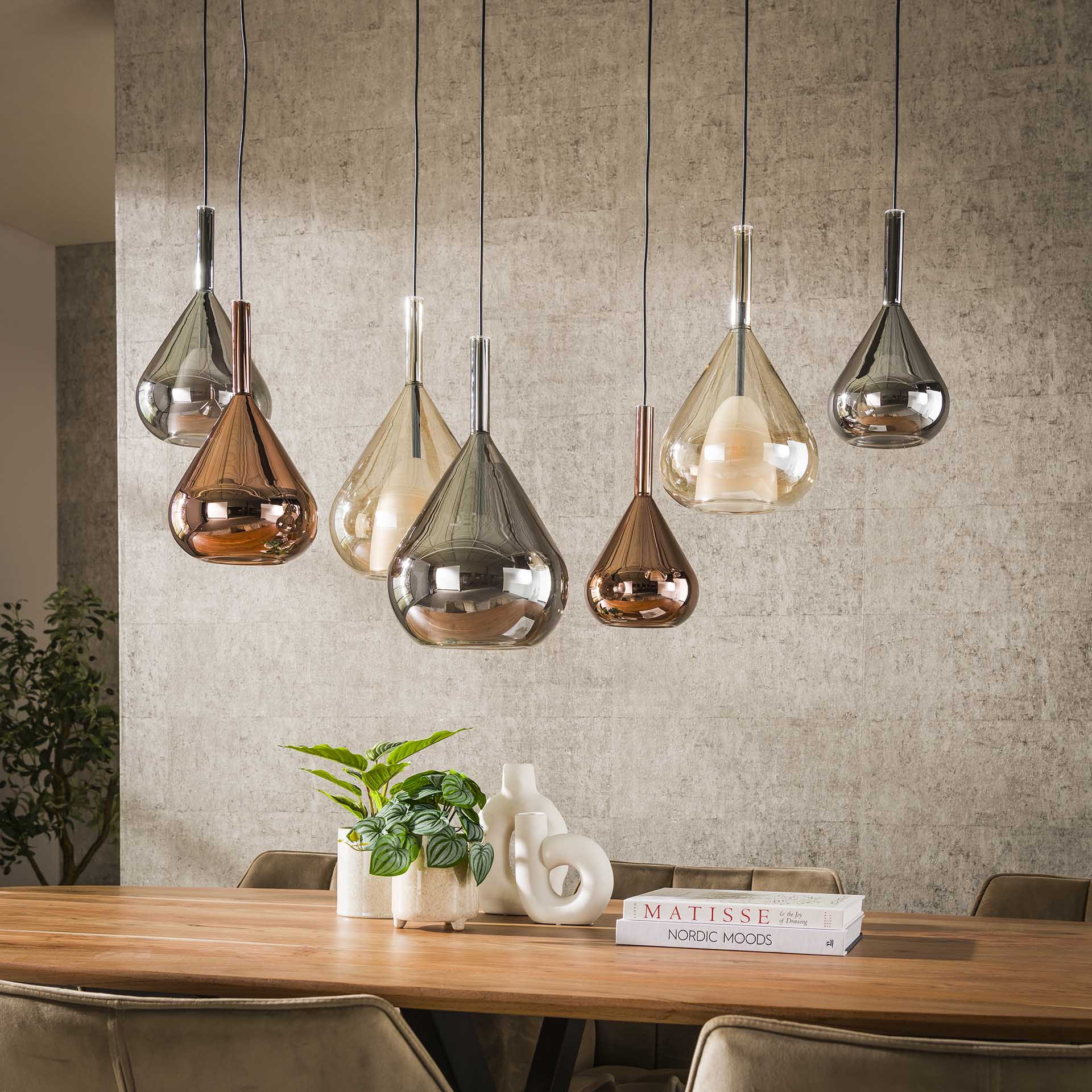 LifestyleFurn Hanglamp 'Cristine' Glas, 4+3-lamps