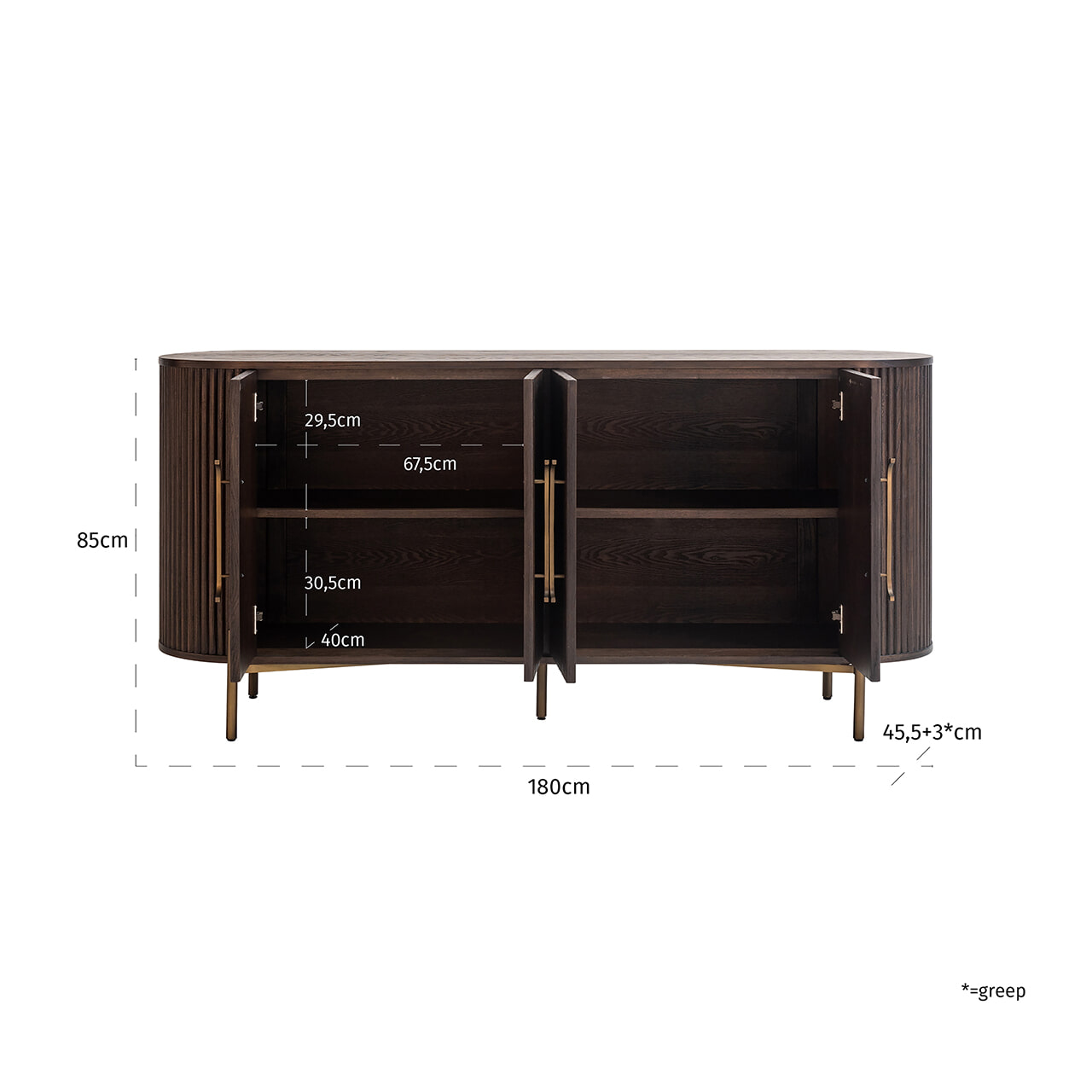 Richmond Dressoir 'Luxor' Eikenhout, 180cm, kleur donkerbruin
