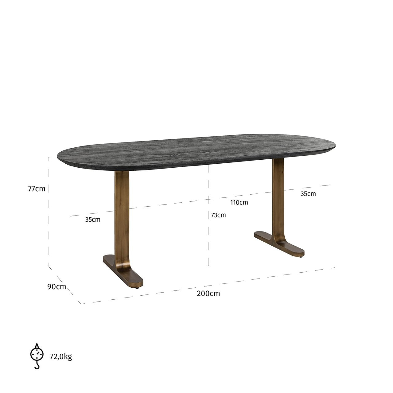 Richmond Ovale Eettafel 'Revelin' Mangohout, 200 x 90cm