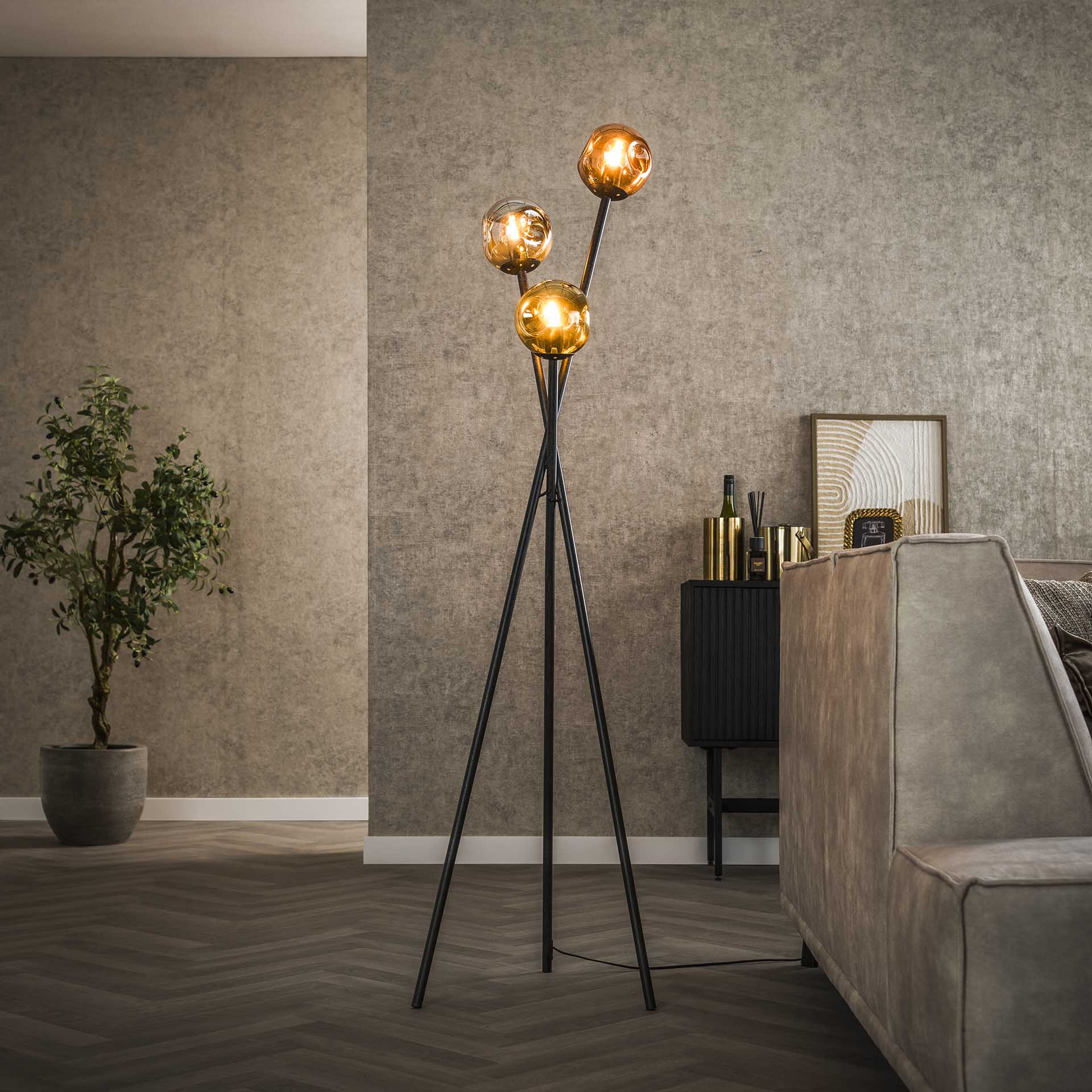 LifestyleFurn Vloerlamp 'Shahid' Glas, 3-lamps