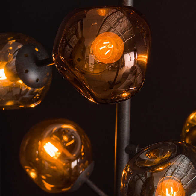 LifestyleFurn Vloerlamp 'Hasan' 6-lamps, Kleur Chroom, Goud en Koper