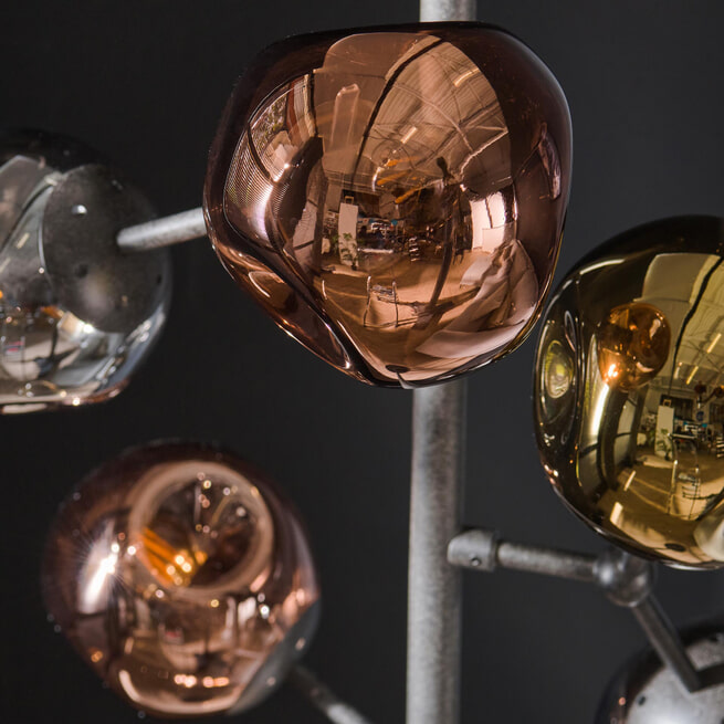 LifestyleFurn Vloerlamp 'Hasan' 6-lamps, Kleur Chroom, Goud en Koper