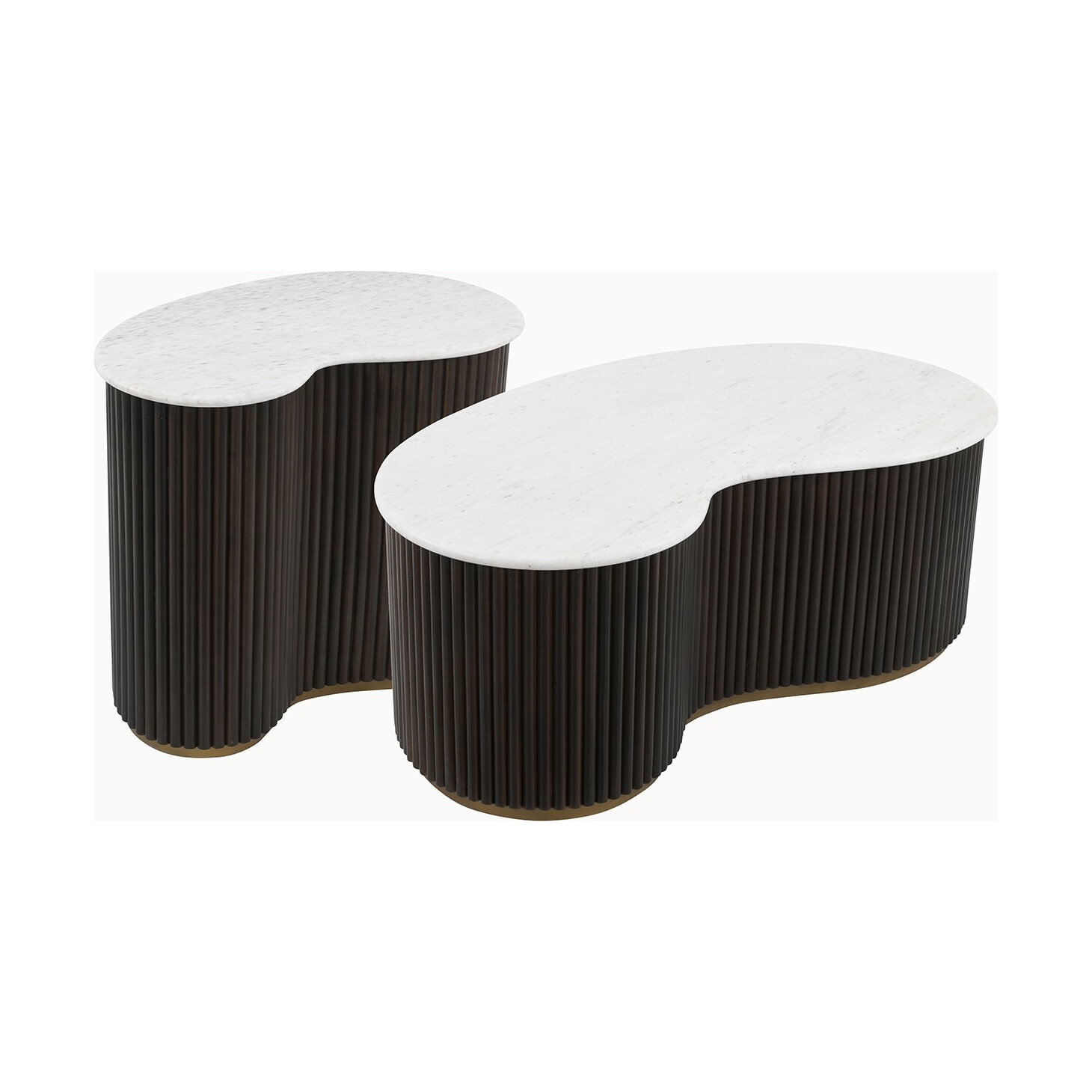 Richmond Organische Salontafel Mayfield Mangohout en marmer, Set van 2 stuks - Bruin