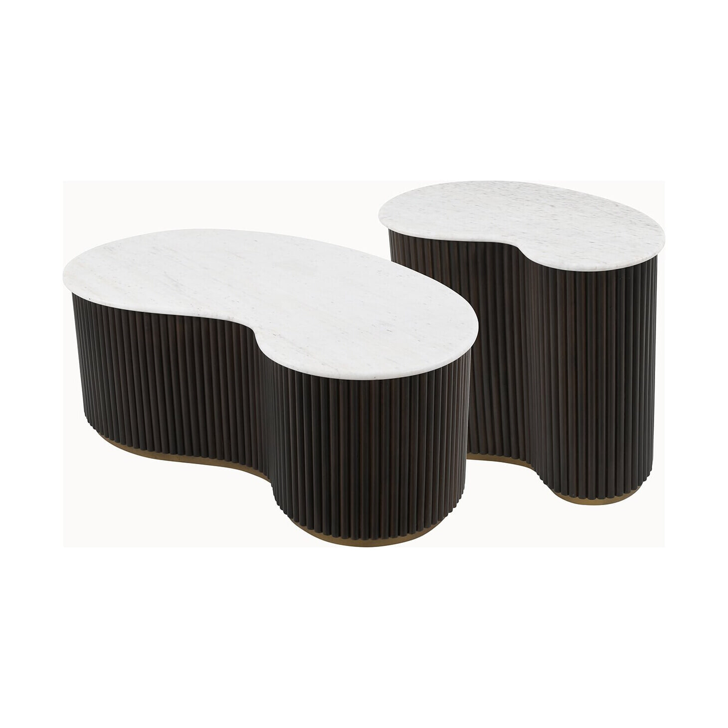 Richmond Organische Salontafel Mayfield Mangohout en marmer, Set van 2 stuks - Bruin