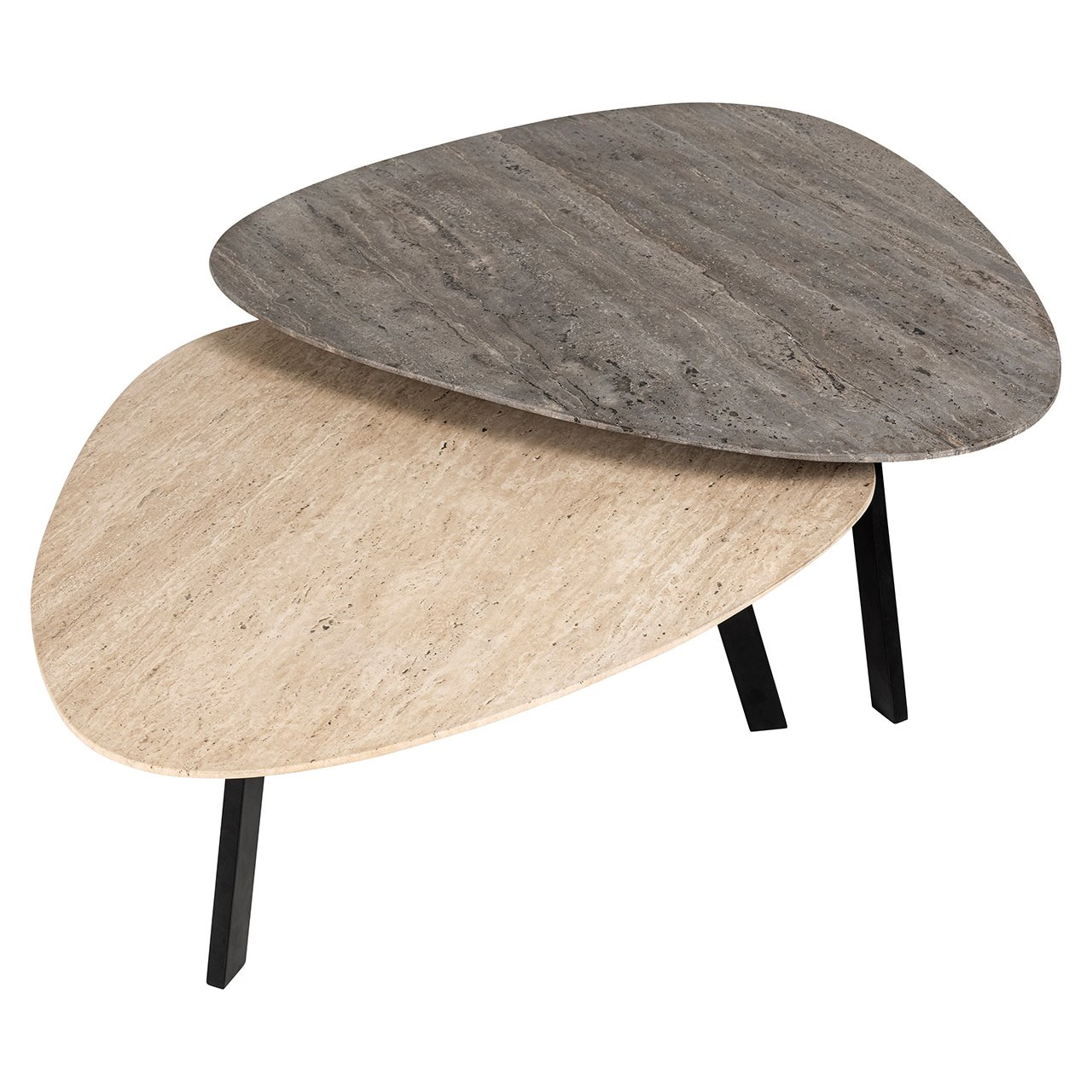 Richmond Organische Salontafel 'Spencer' Travertin, Set van 2 stuks