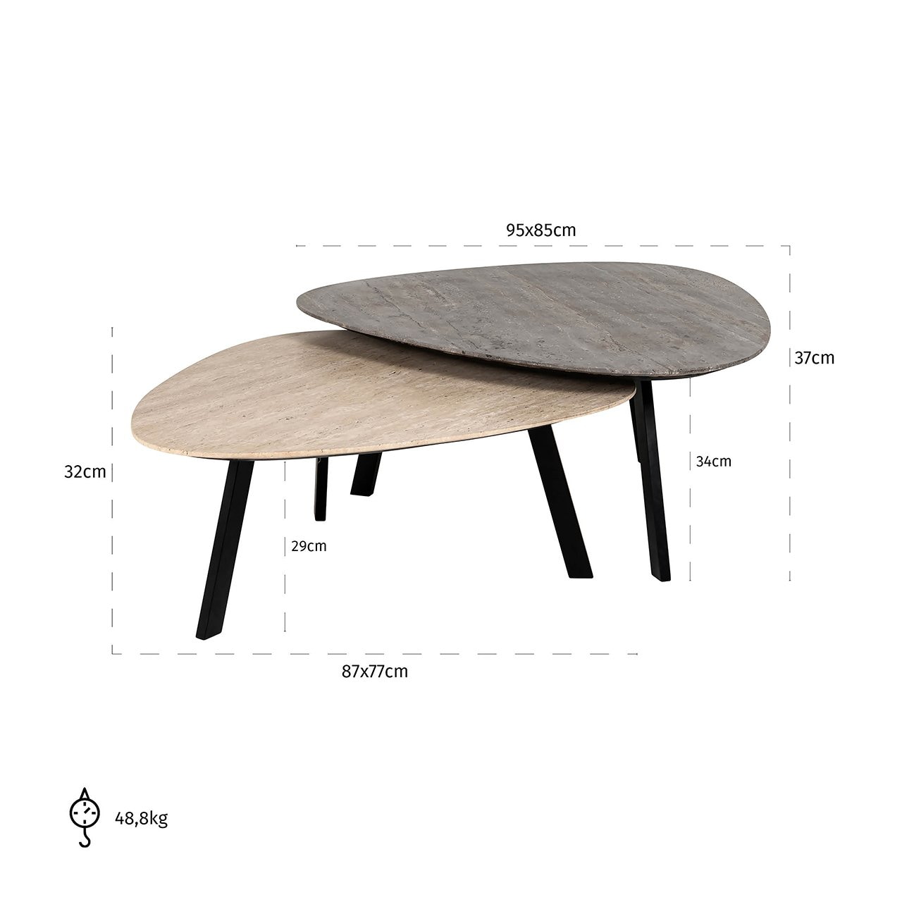 Richmond Organische Salontafel 'Spencer' Travertin, Set van 2 stuks