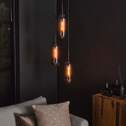 LifestyleFurn Hanglamp 'Jaida' 3-lamps, smoke-glas