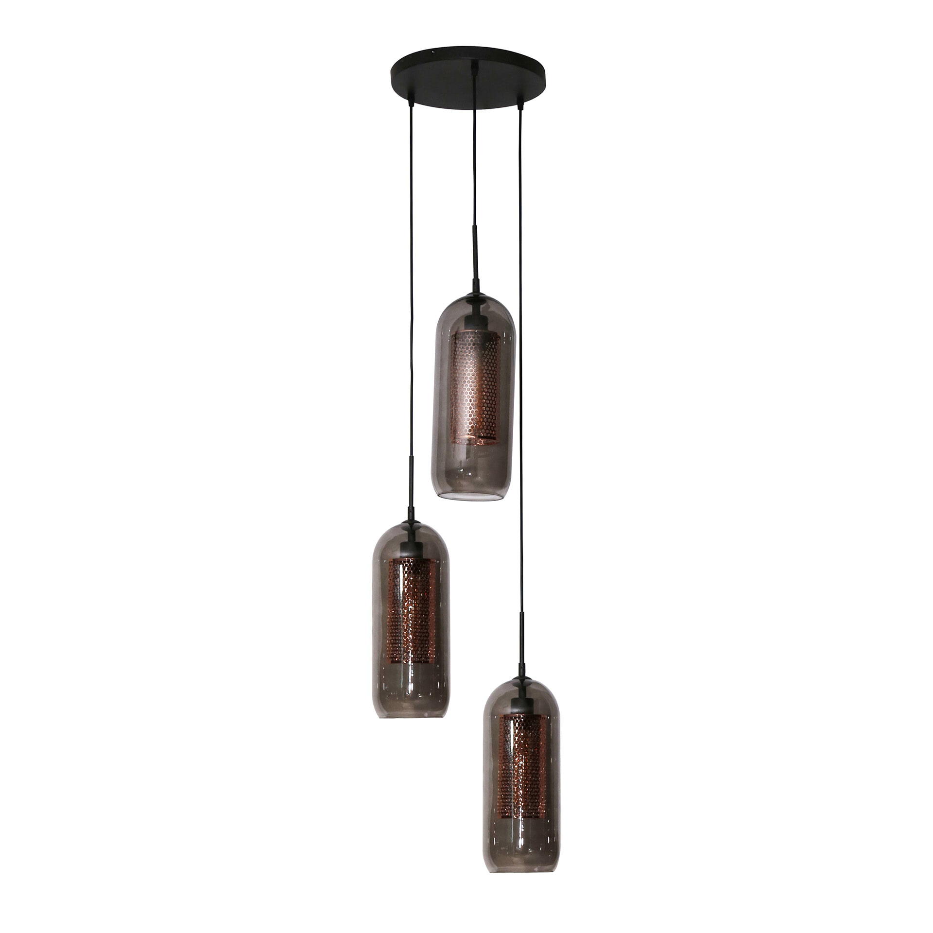 LifestyleFurn Hanglamp 'Jaida' 3-lamps, smoke-glas