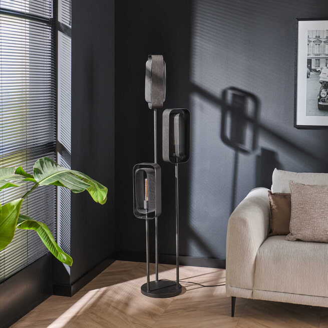 LifestyleFurn Vloerlamp 'Allyse' 3-lamps, kleur Artic Zwart