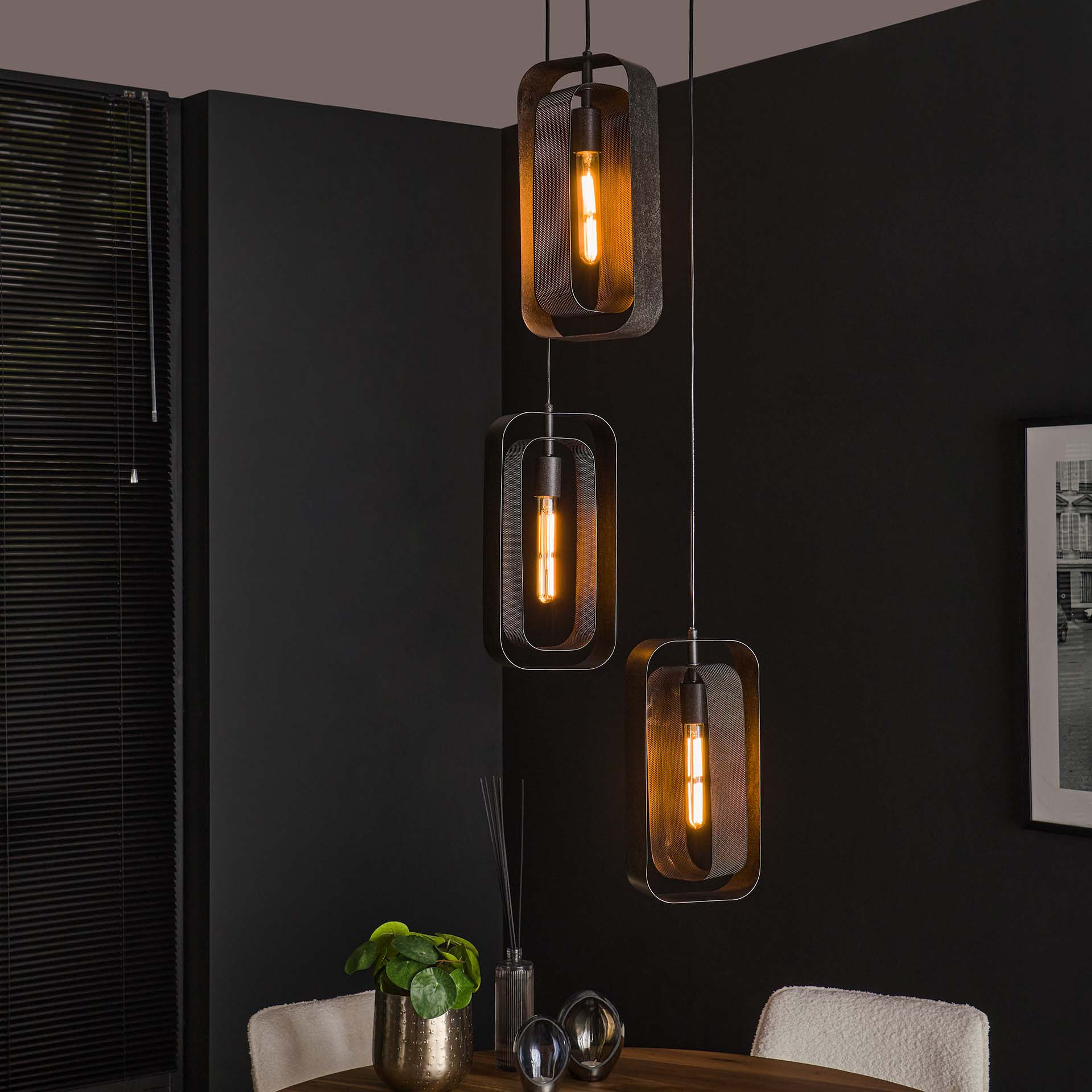 LifestyleFurn Hanglamp Allyse 3-lamps - Artic Zwart