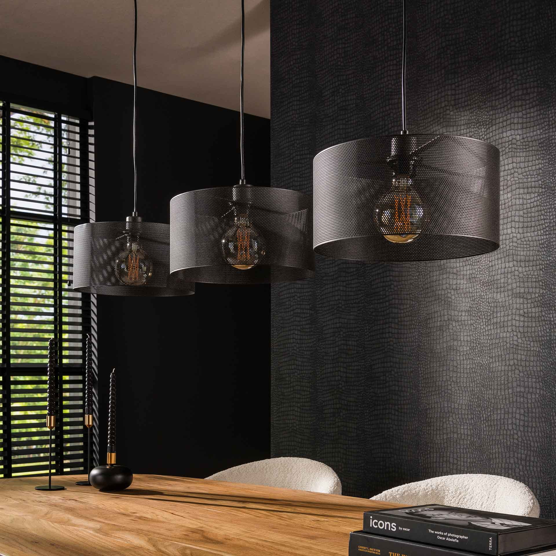 LifestyleFurn Hanglamp 'Samir' 3-lamps, kleur Artic Black