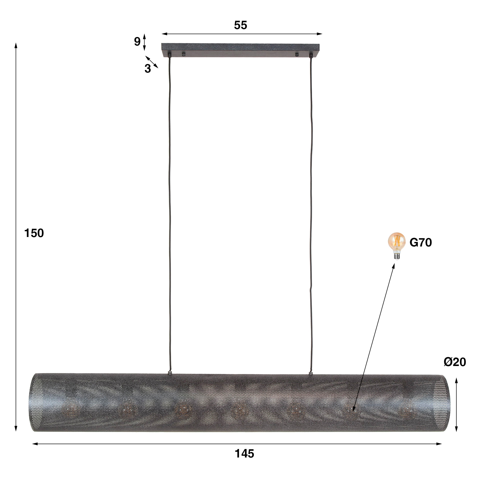 LifestyleFurn Hanglamp 'Terrie' 7-lamps, kleur Artic Zwart