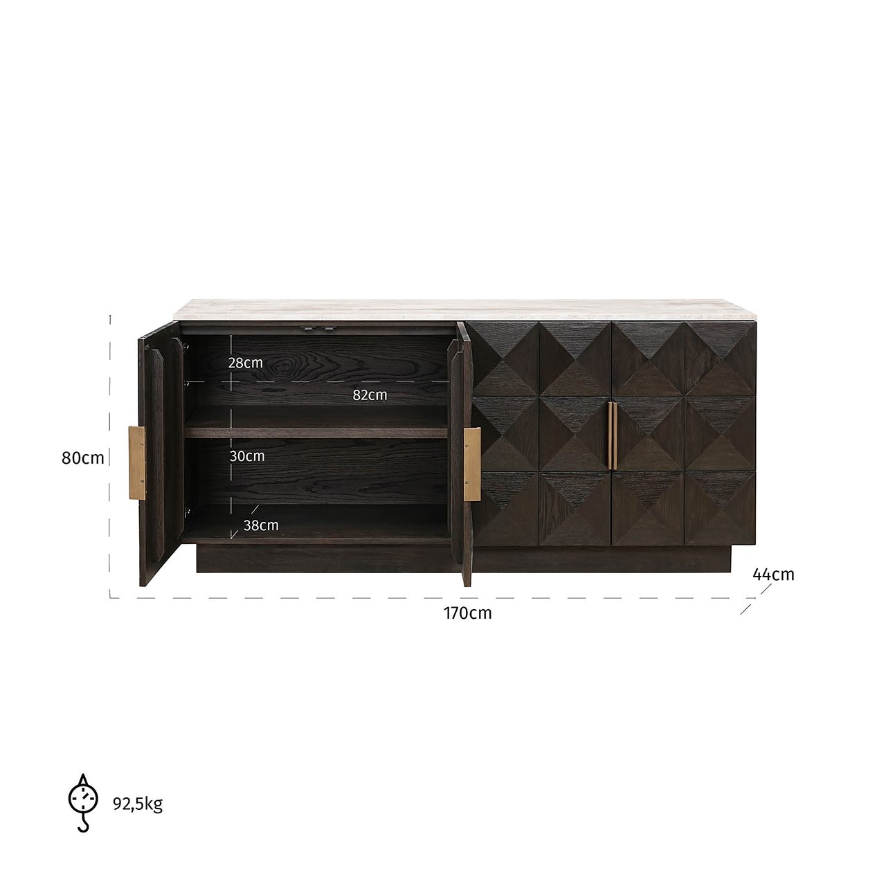 Richmond Dressoir 'Claremont' Eiken en travertin, 170cm