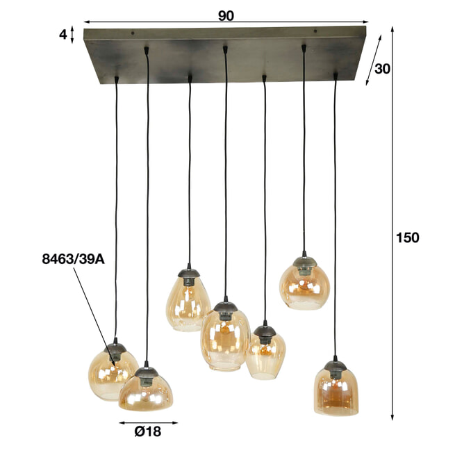 LifestyleFurn Hanglamp 'Frédéric' Glas, 7-lamps