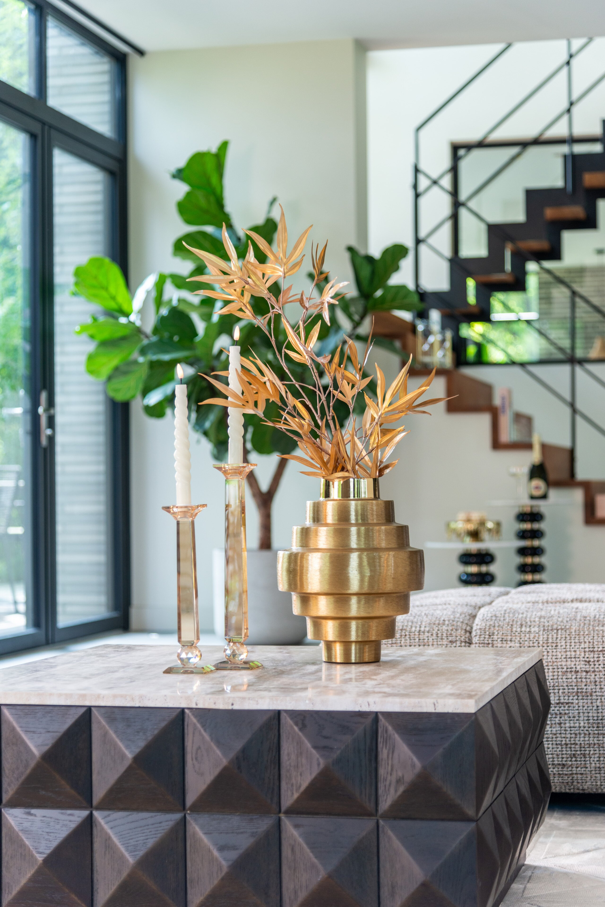 Richmond Salontafel 'Claremont' Eiken en travertin, 90 x 90cm