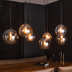 LifestyleFurn Hanglamp 'Willaim' 7-lamps, Glas, kleur Chroom, Amber en Grijs