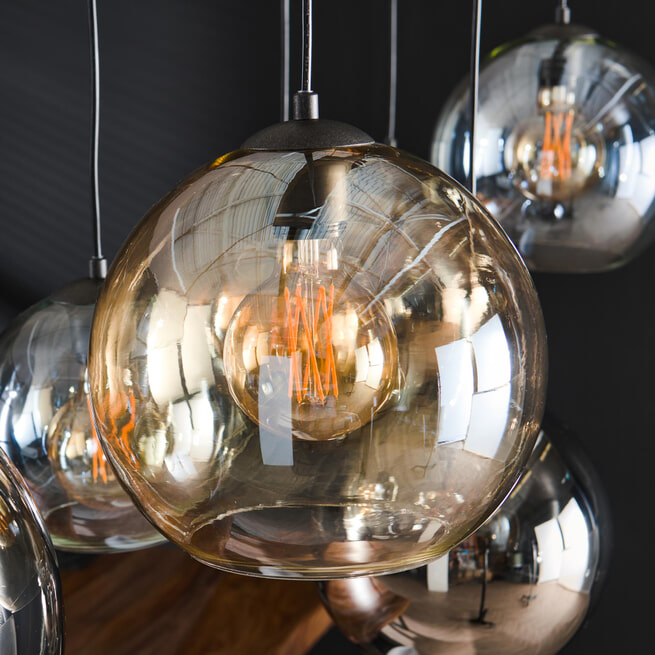 LifestyleFurn Hanglamp 'Willaim' 7-lamps, Glas, kleur Chroom, Amber en Grijs