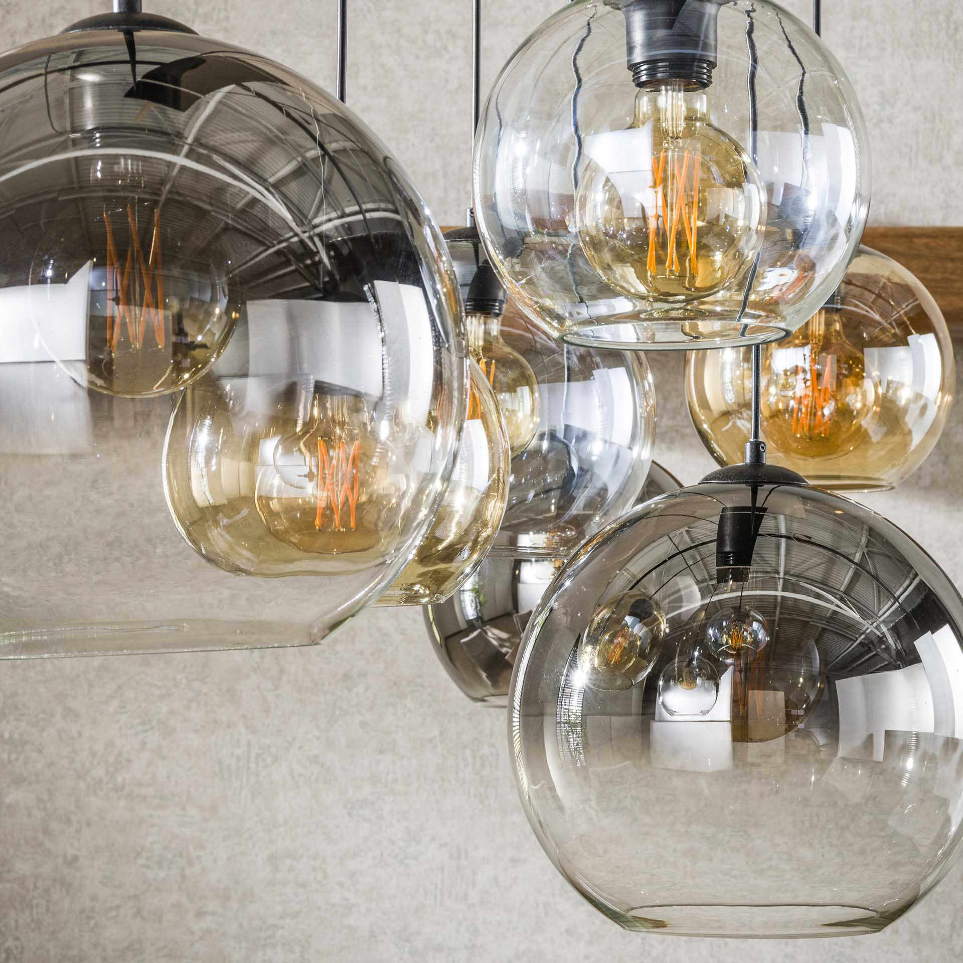 LifestyleFurn Hanglamp 'Willaim' 7-lamps, Glas, kleur Chroom, Amber en Grijs