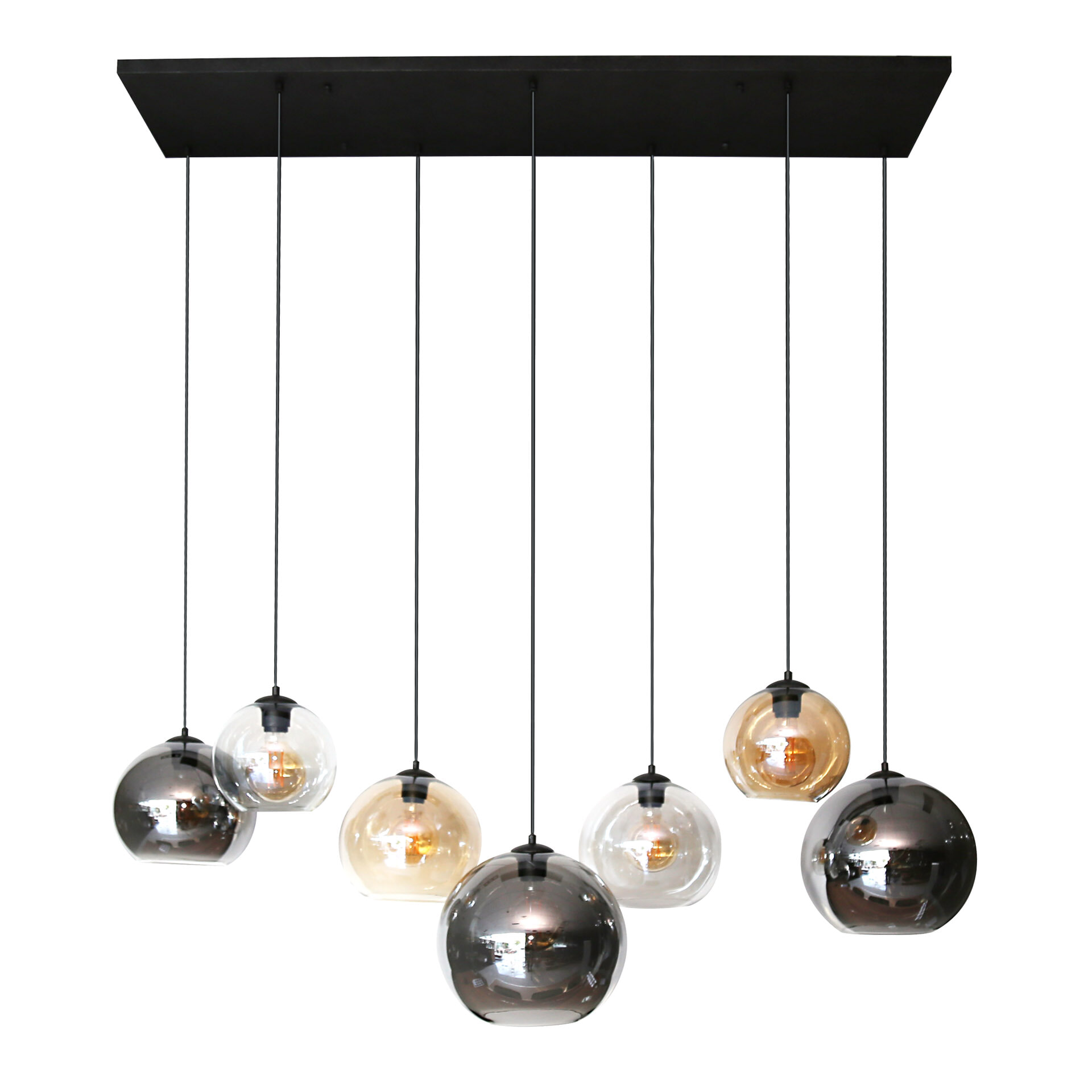 LifestyleFurn Hanglamp 'Willaim' 7-lamps, Glas, kleur Chroom, Amber en Grijs