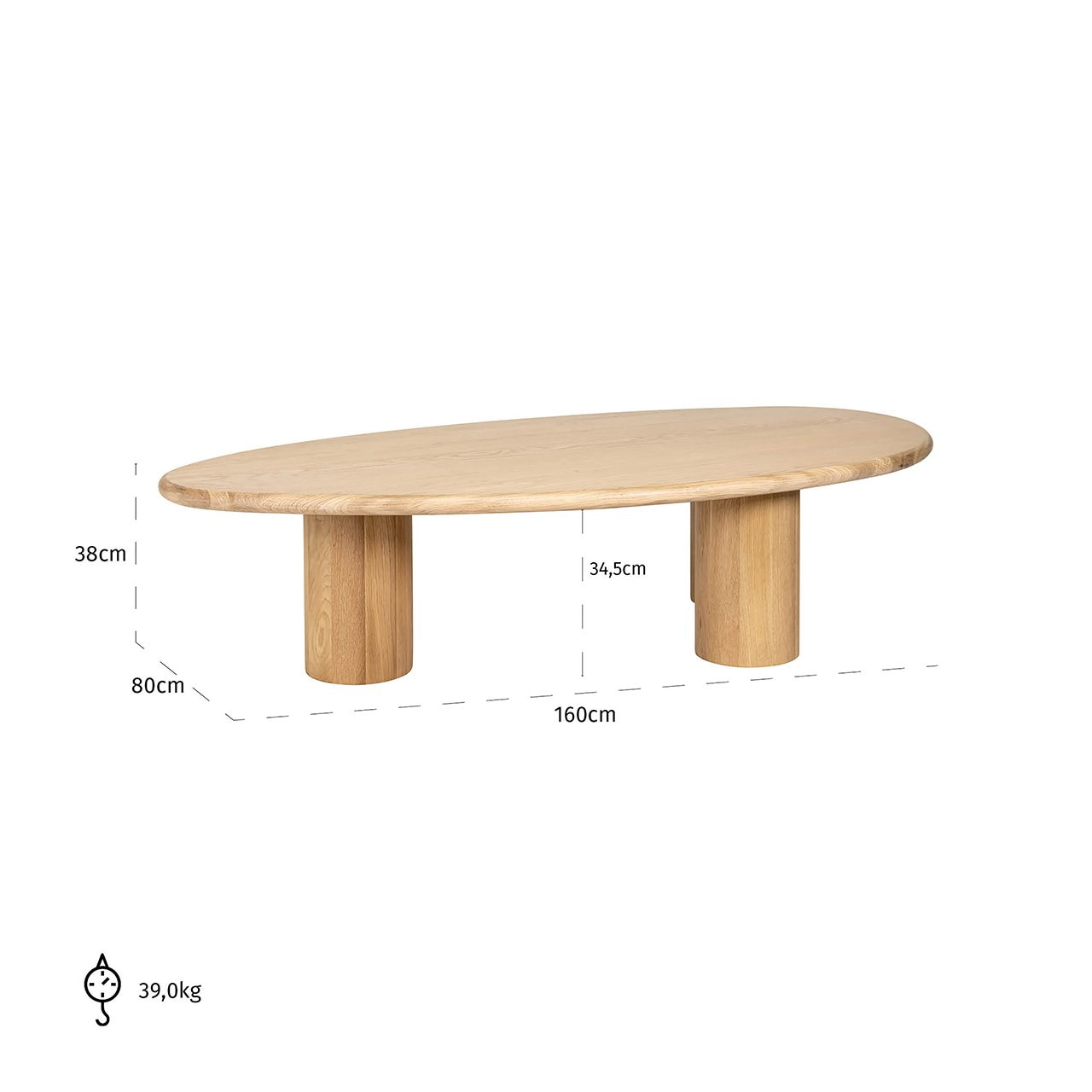 Richmond Organische Salontafel 'Oakley' Eikenhout, 160 x 80cm