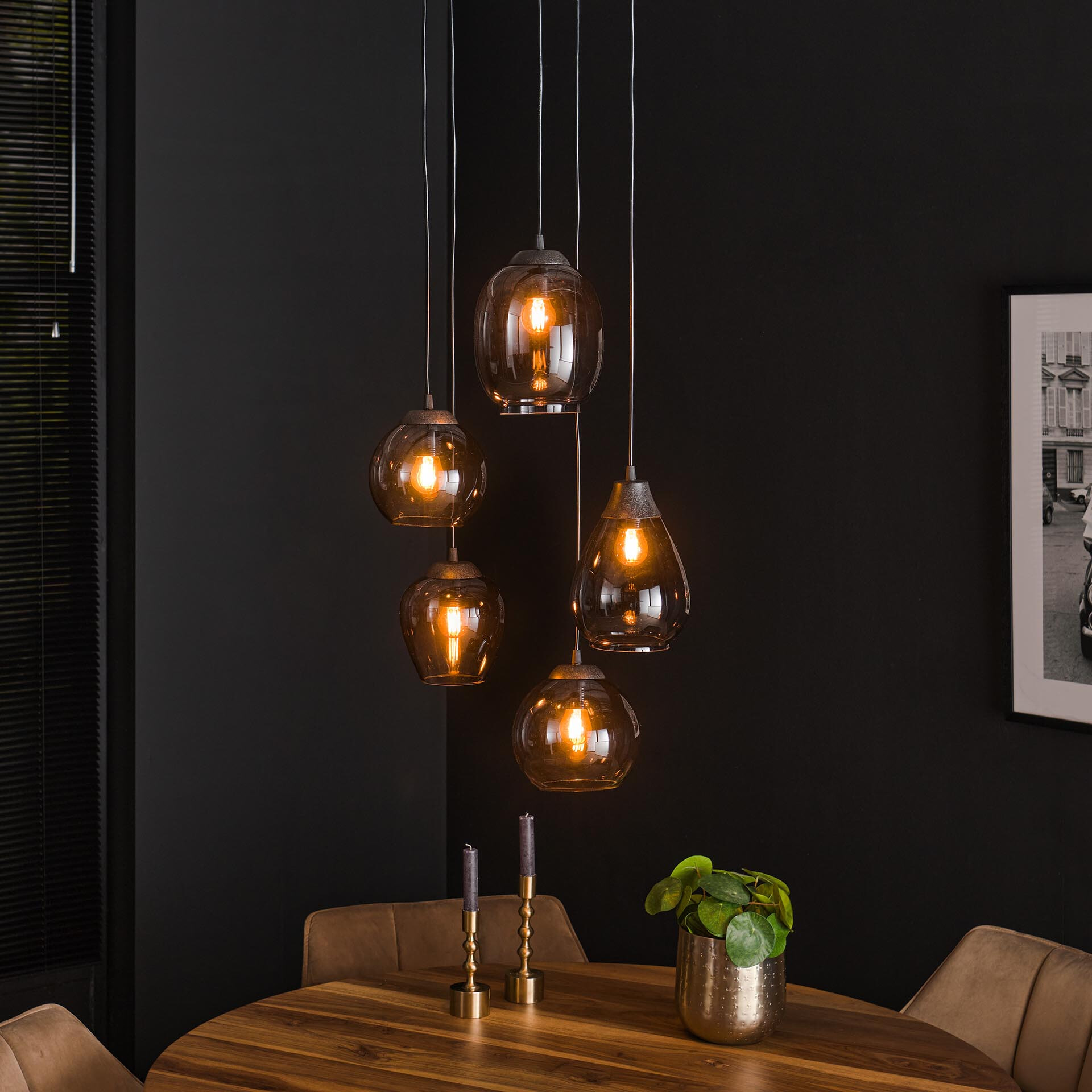 LifestyleFurn Hanglamp Francesco 5-lamps - Chromed Glas