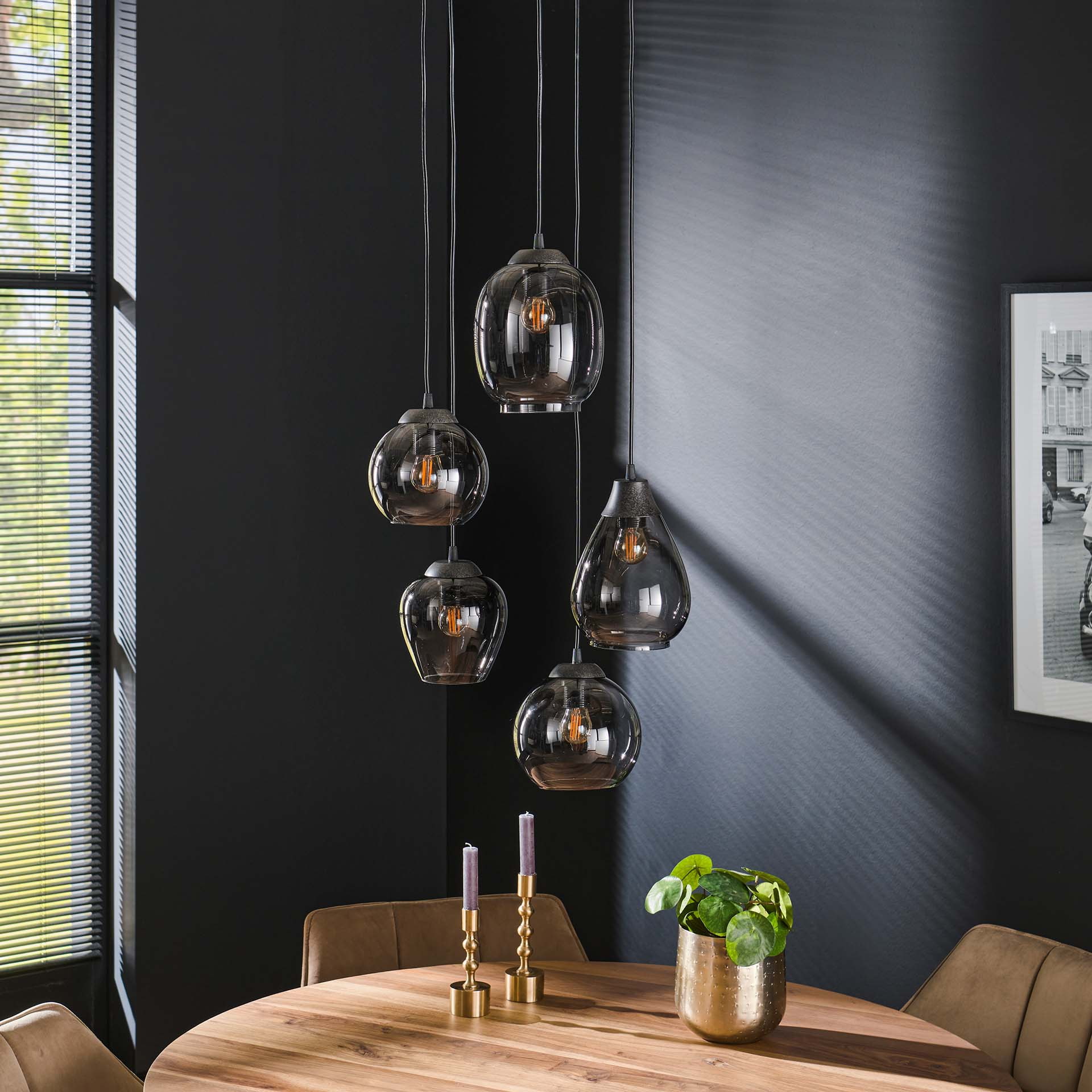 LifestyleFurn Hanglamp 'Francesco' 5-lamps, kleur Chromed Glas