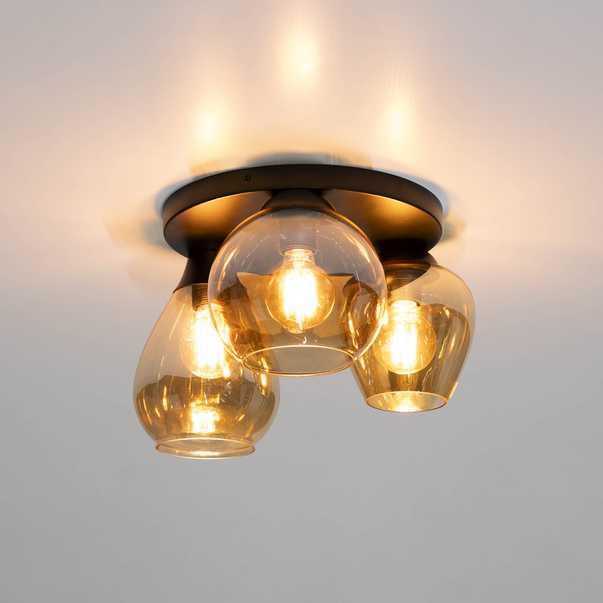 LifestyleFurn Plafondlamp Jenney Amber glas, 3-lamps - Bruin