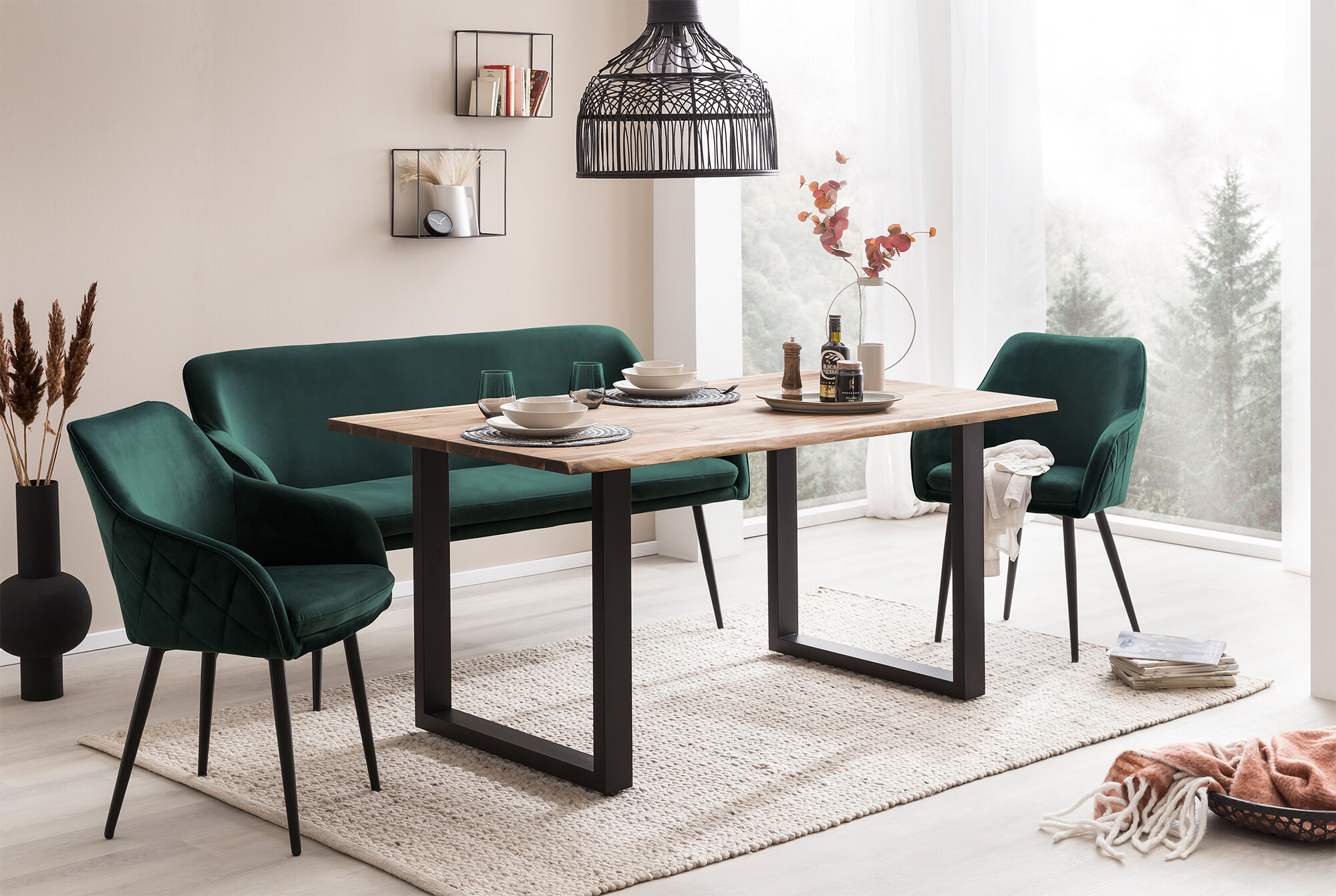 Artistiq Eetkamerbank 'Tynise' Velvet, kleur Groen