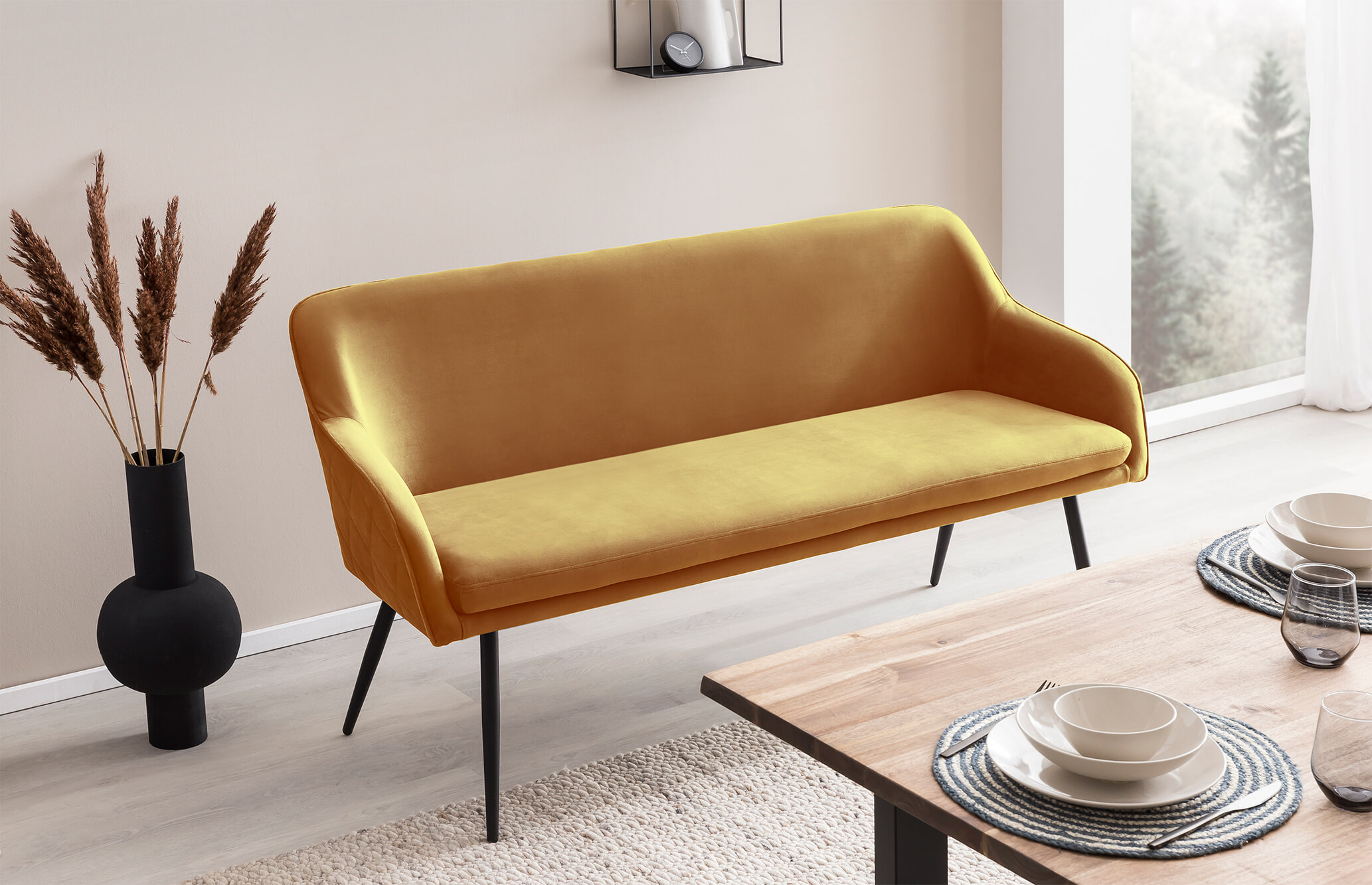 Artistiq Eetkamerbank 'Tynise' Velvet, kleur Mosterdgeel