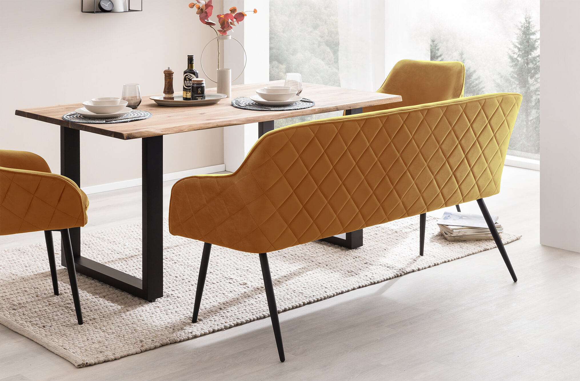 Artistiq Eetkamerbank 'Tynise' Velvet, kleur Mosterdgeel