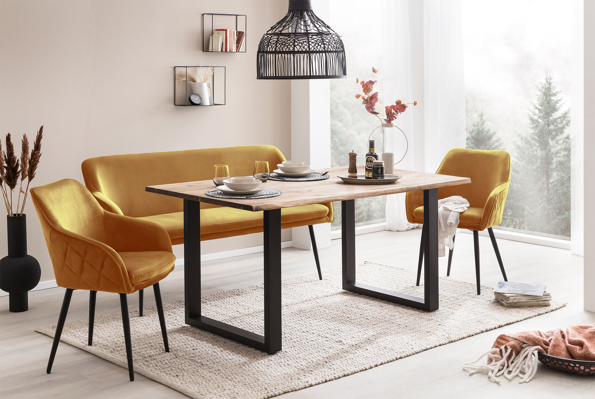 Artistiq Eetkamerbank 'Tynise' Velvet, kleur Mosterdgeel