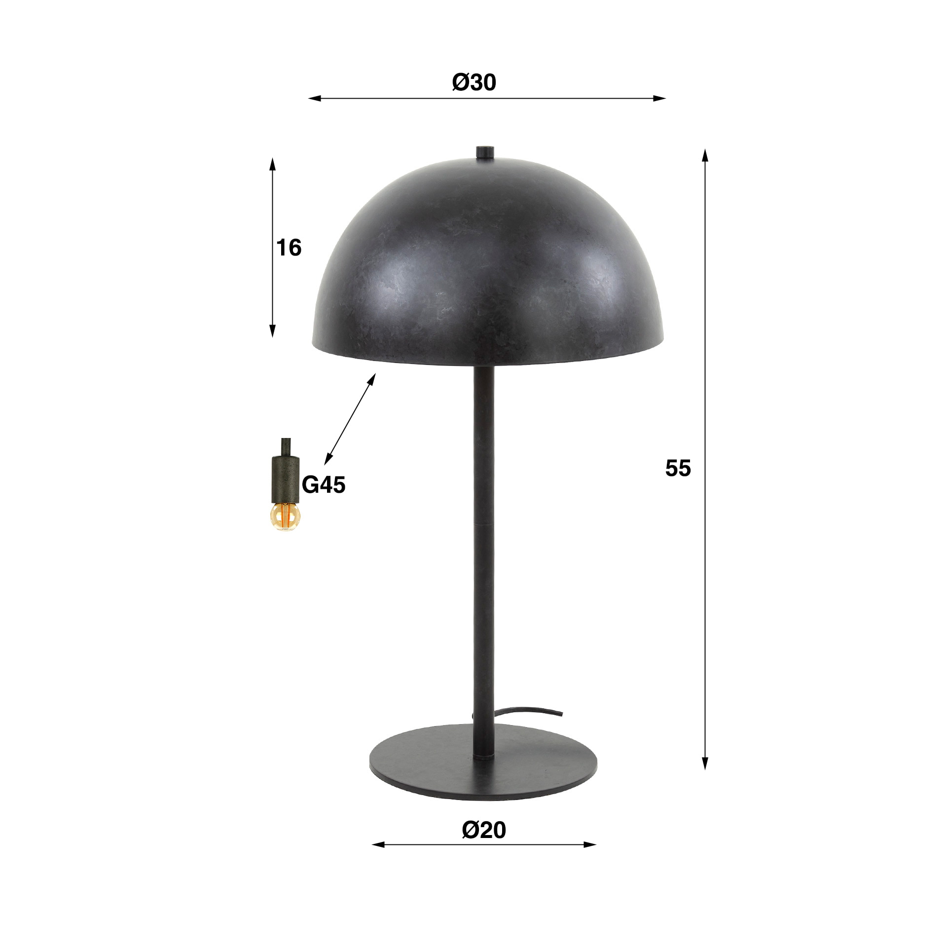 LifestyleFurn Tafellamp 'Favian' Metaal, Ø30cm, kleur Charcoal