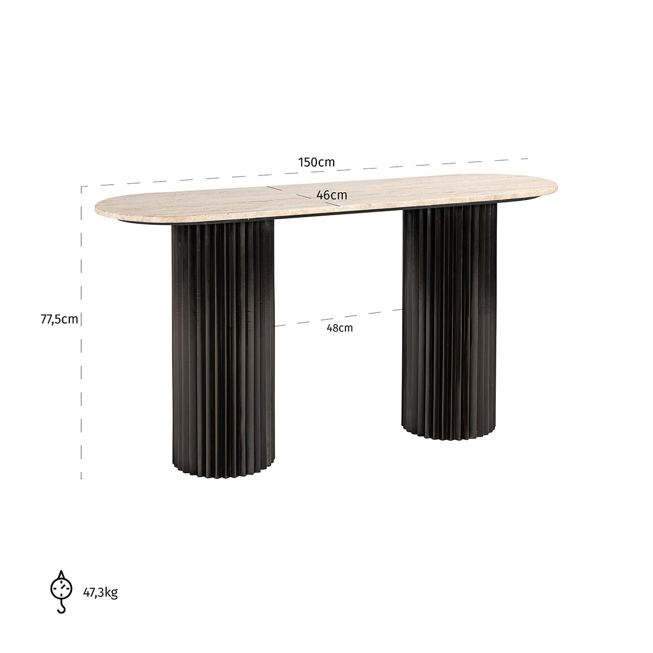 Richmond Sidetable Hampton 130 x 40cm, Travertin