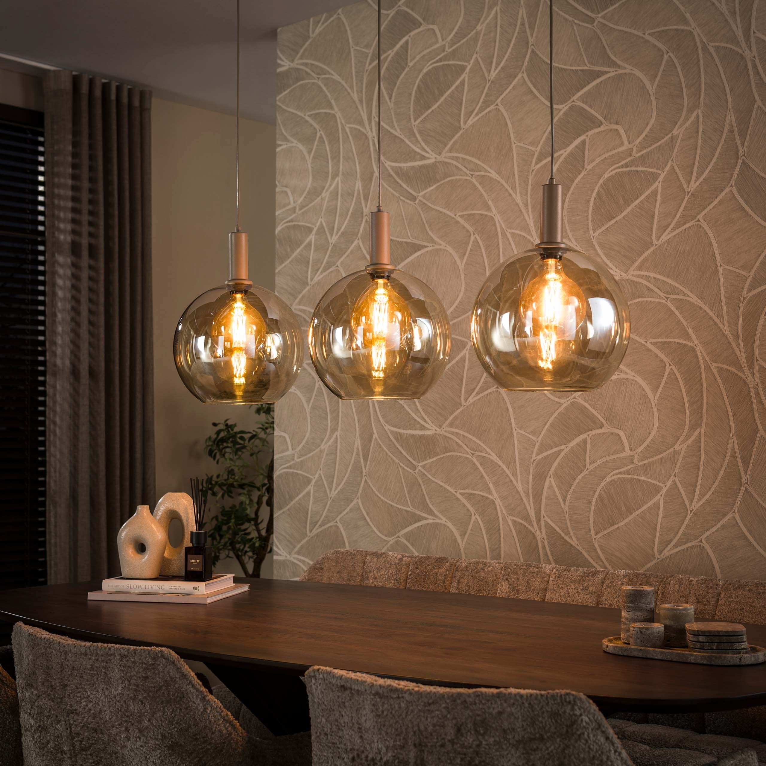 LifestyleFurn Hanglamp Janetta Glas, 3-lamps - Beige