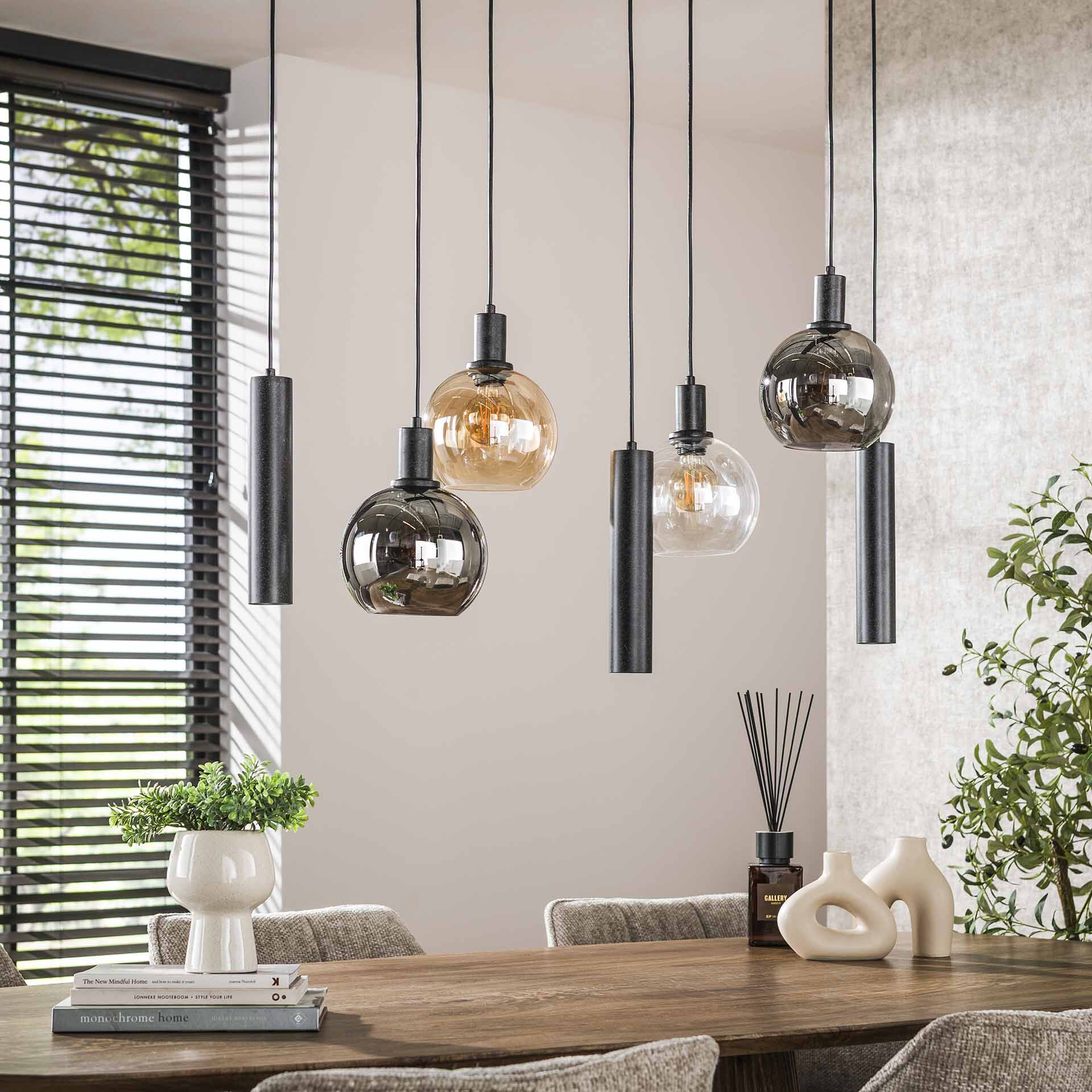 LifestyleFurn Hanglamp 'Janetta' Glas en metaal, 4+3-lamps