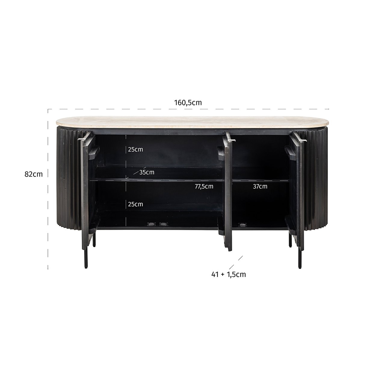 Richmond Dressoir 'Hampton' Travertin 160cm, kleur Dark Brown