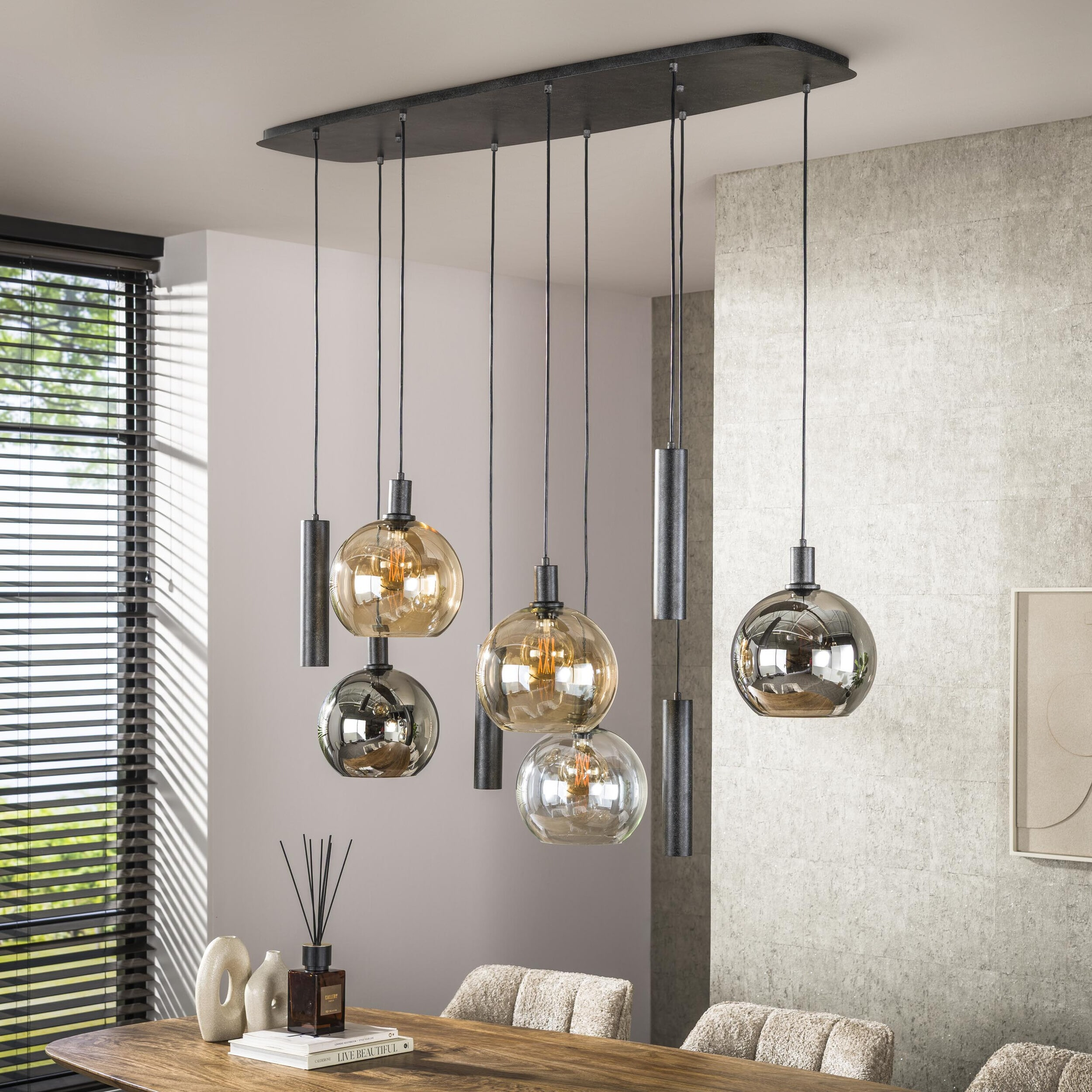 LifestyleFurn Hanglamp 'Janetta' Glas en metaal, 5+4-lamps