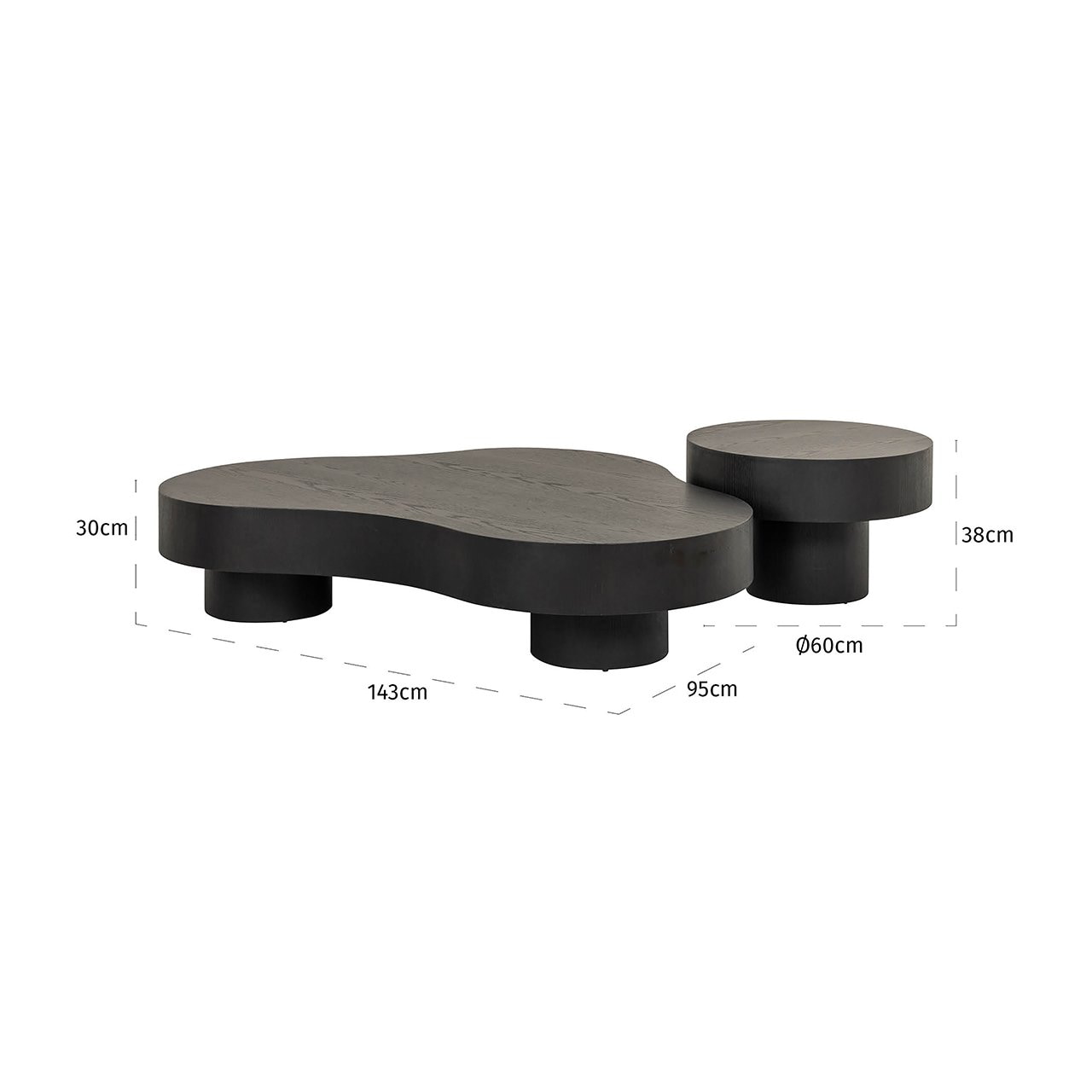 Richmond Organische Salontafel 'Bogor' Set van 2 stuks, kleur Donkerbruin
