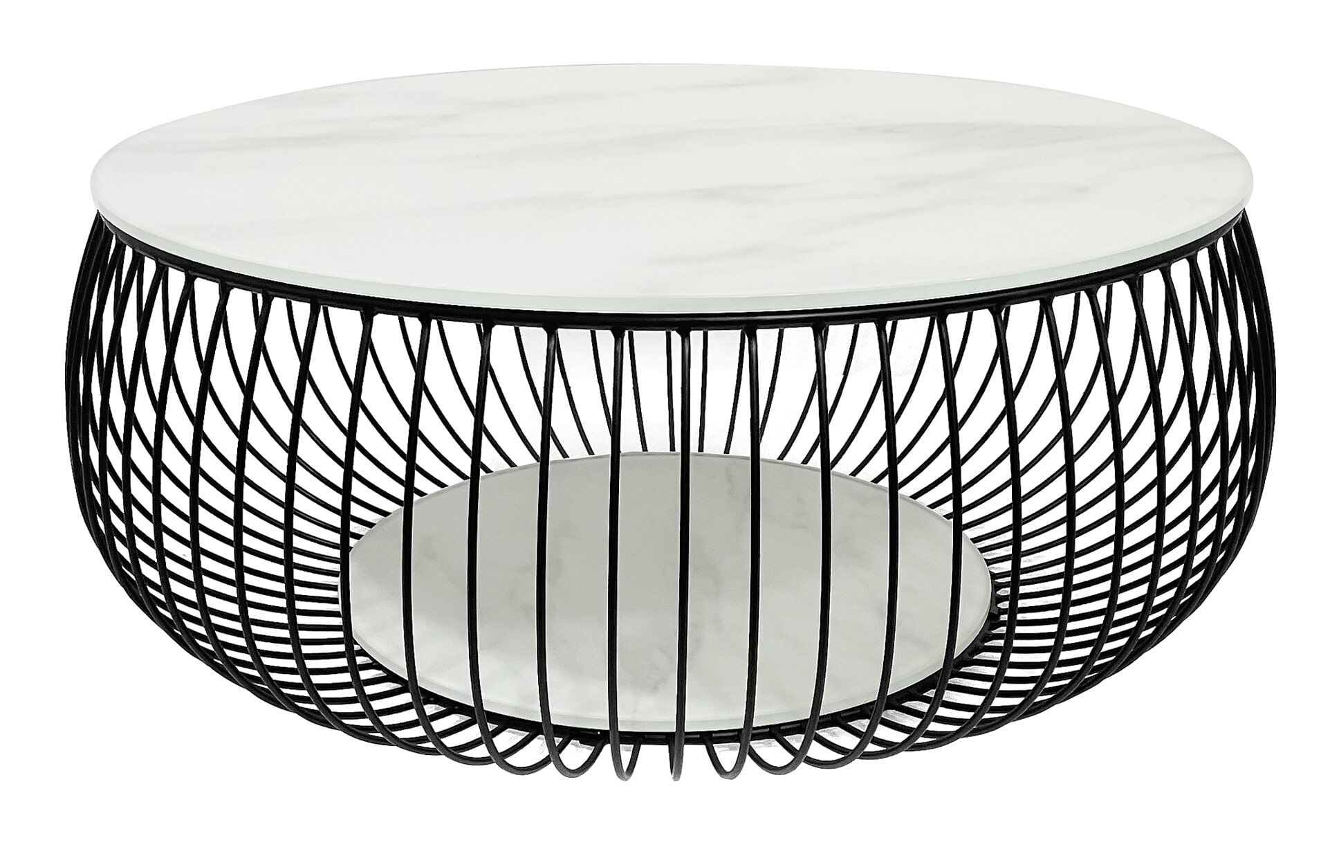 Artistiq Ronde Salontafel 'Johathan' Glas 86cm, kleur wit marmerlook