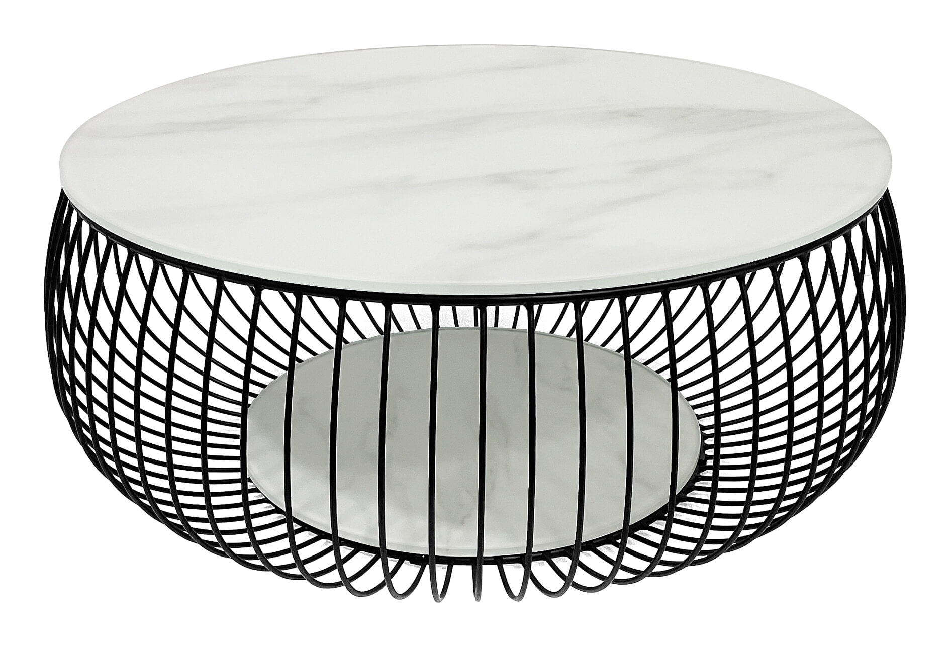 Artistiq Ronde Salontafel 'Johathan' Glas 86cm, kleur wit marmerlook