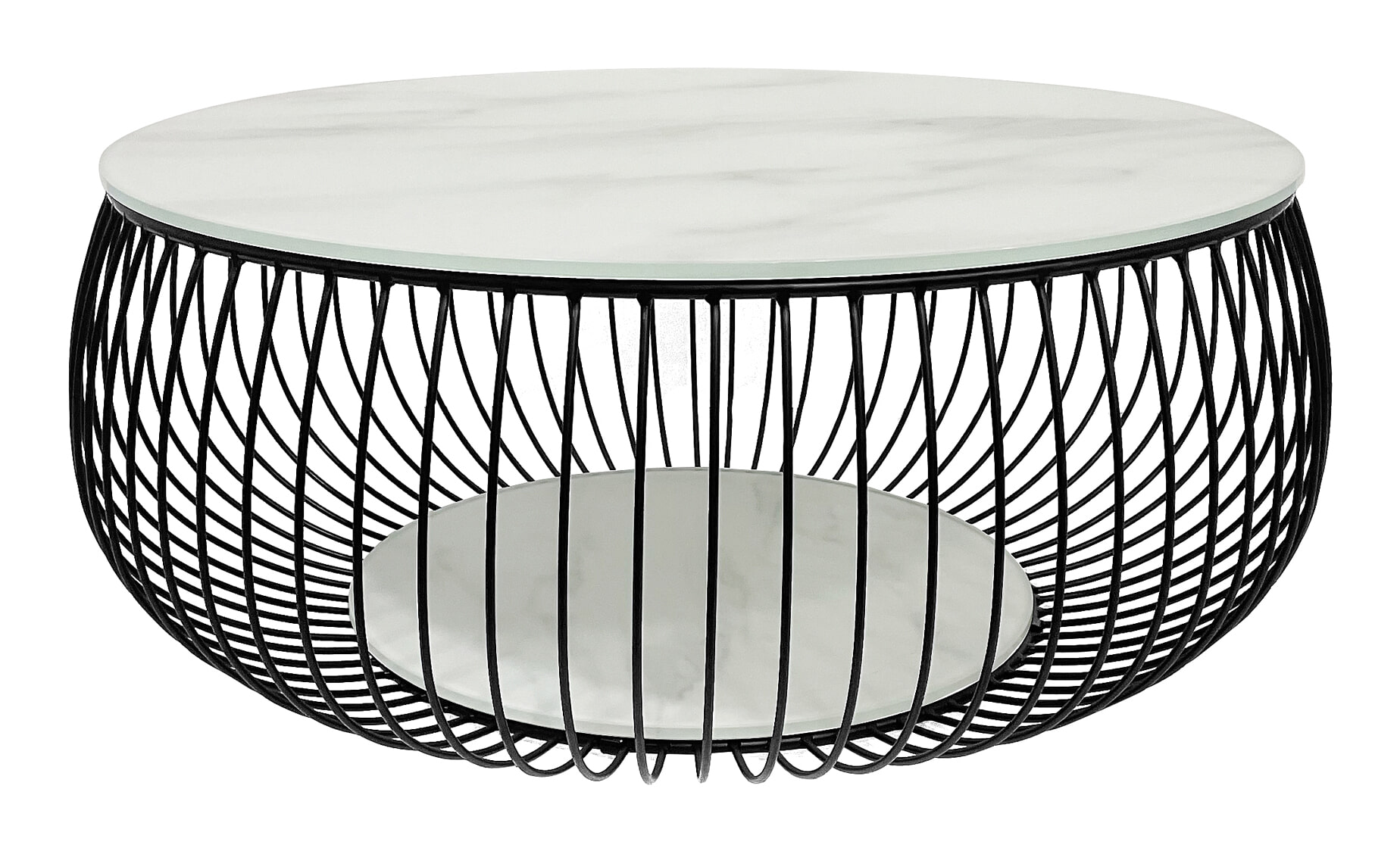 Artistiq Ronde Salontafel 'Johathan' Glas 86cm, kleur wit marmerlook
