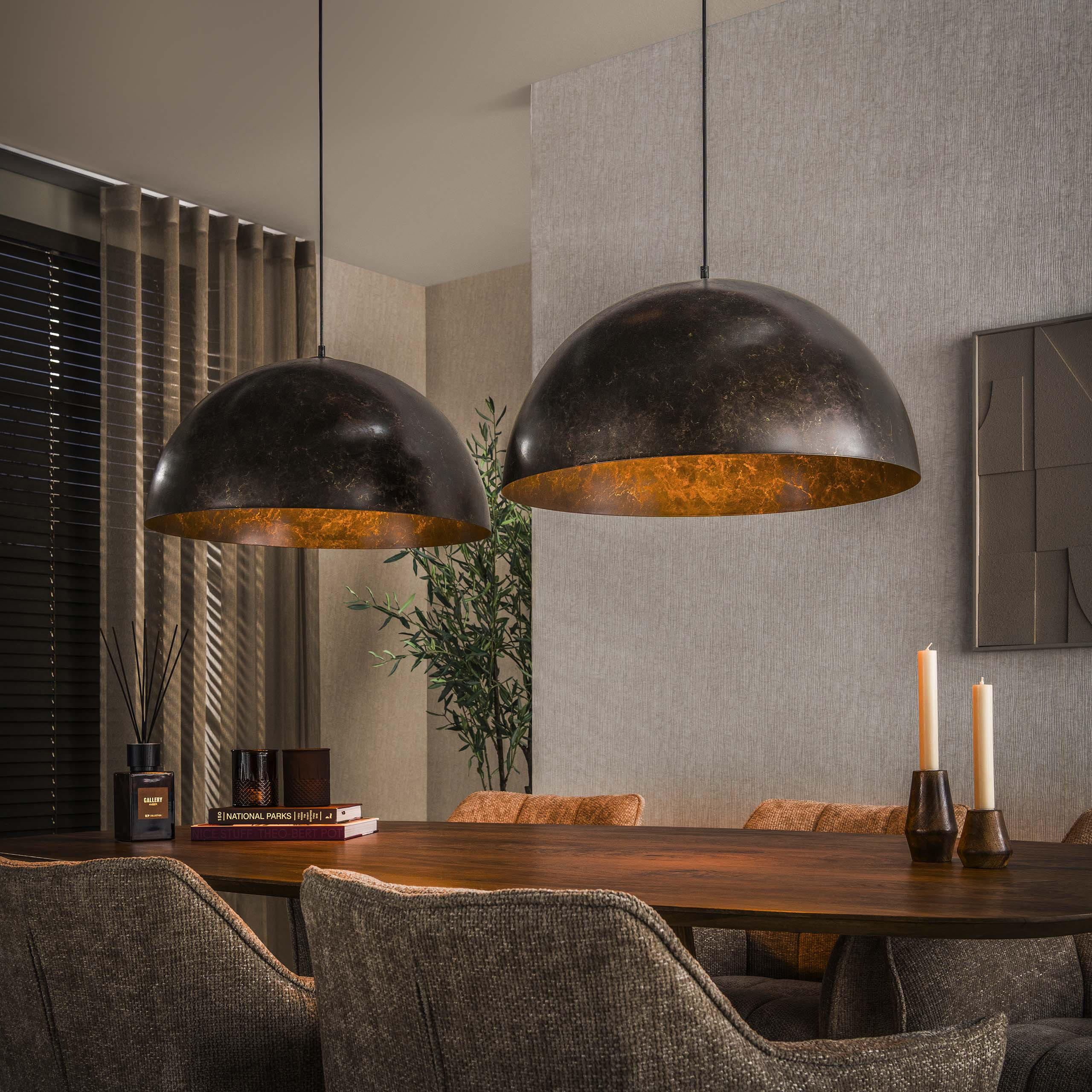 LifestyleFurn Hanglamp 'Dinand' 2-lamps, Ø60cm, kleur Bruin