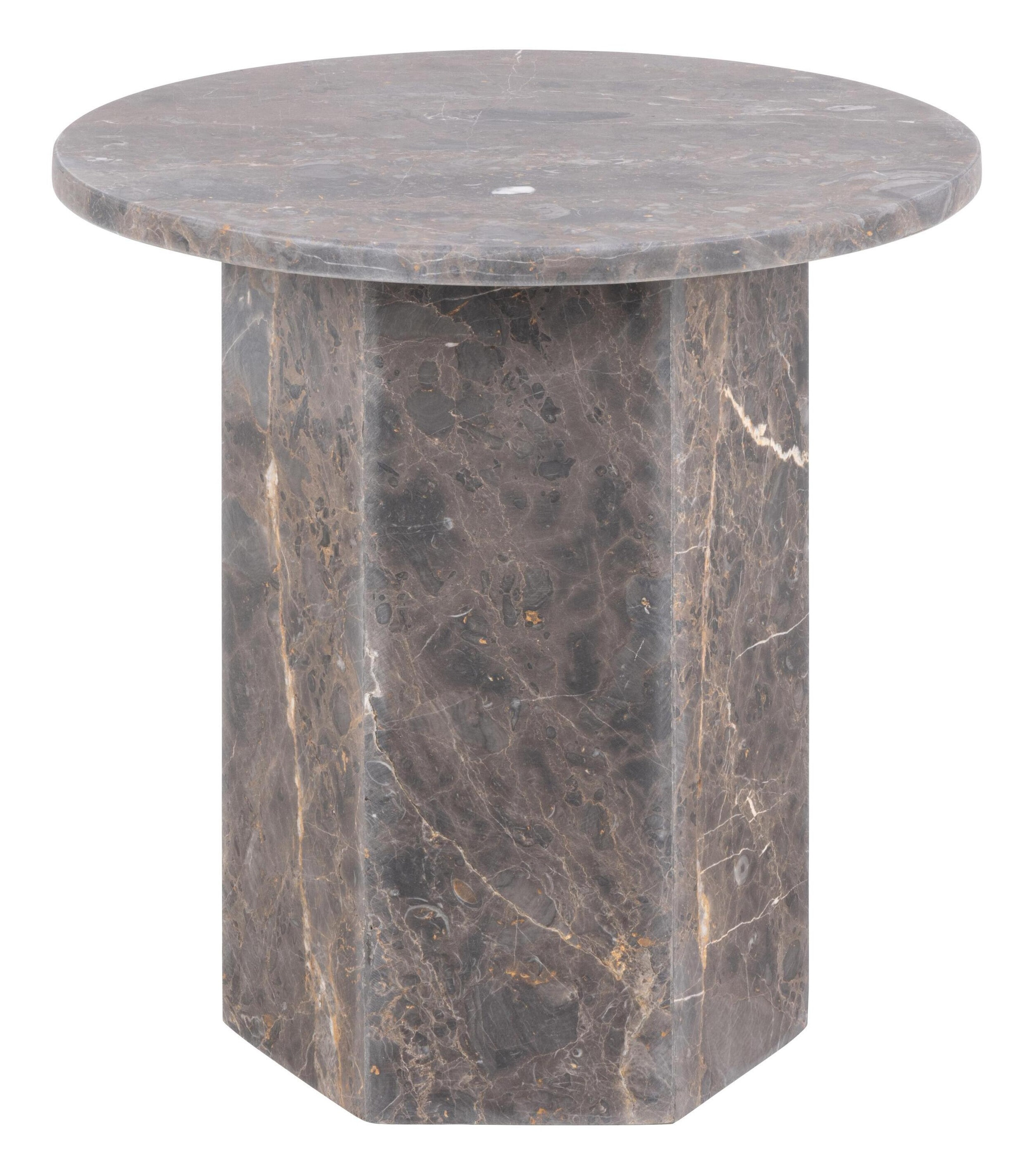 Bendt Ronde Bijzettafel 'Lasonya' Marmer, 50cm, kleur Bruin