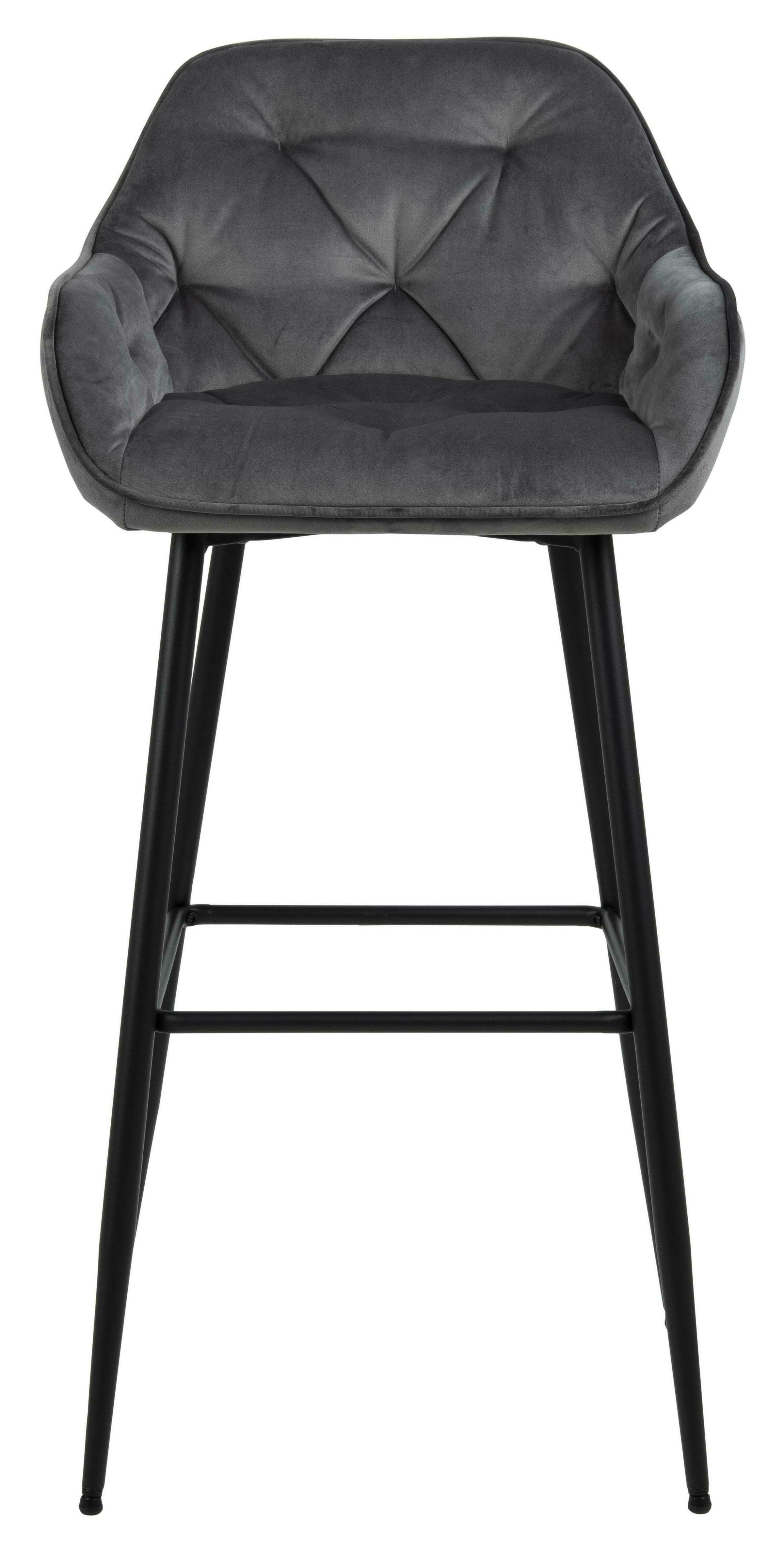 Bendt Barkruk 'Loren' Velvet, kleur Dark Grey (zithoogte 79cm)