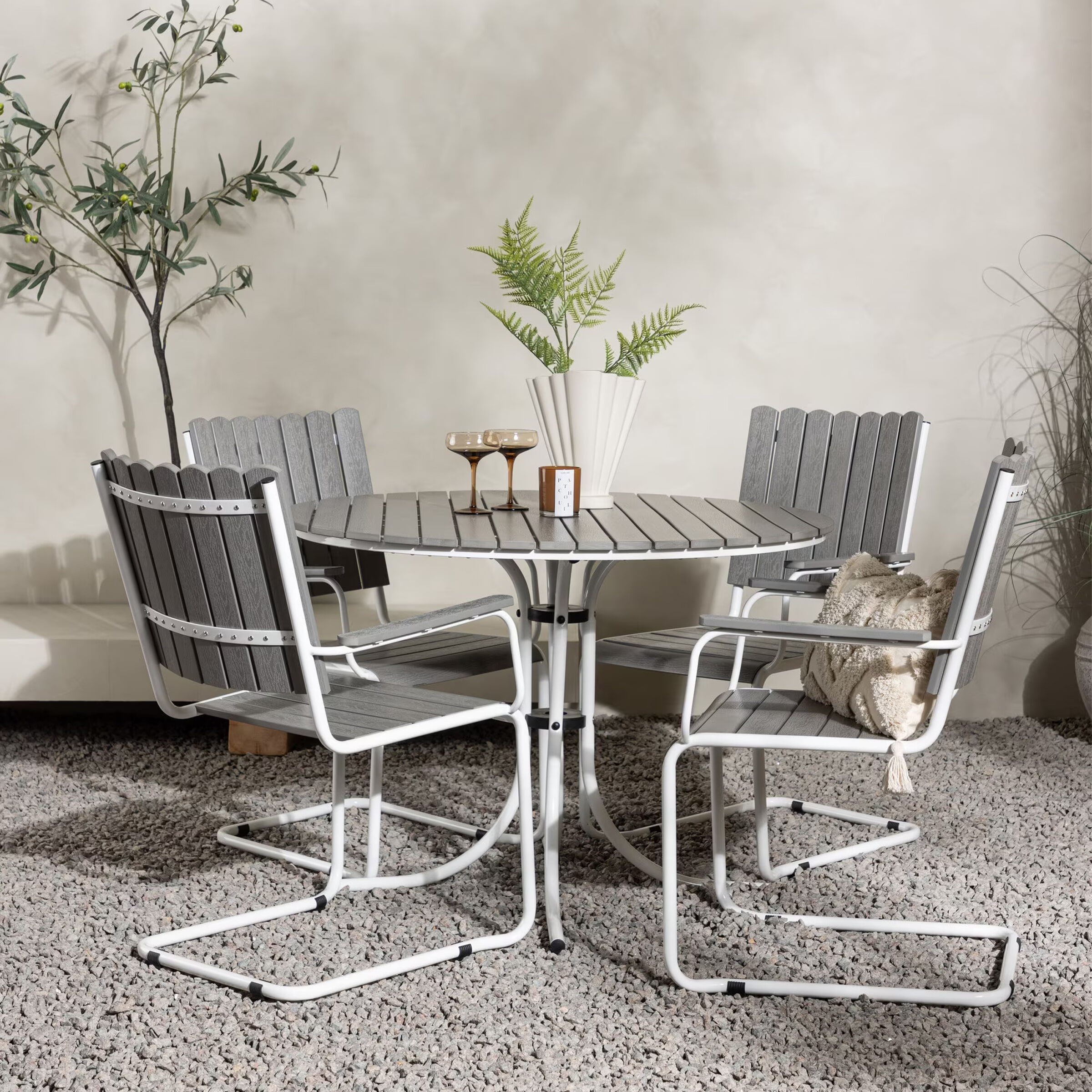 Nohr Outdoor Diningset Temisha Polywood - Grijs - Rond