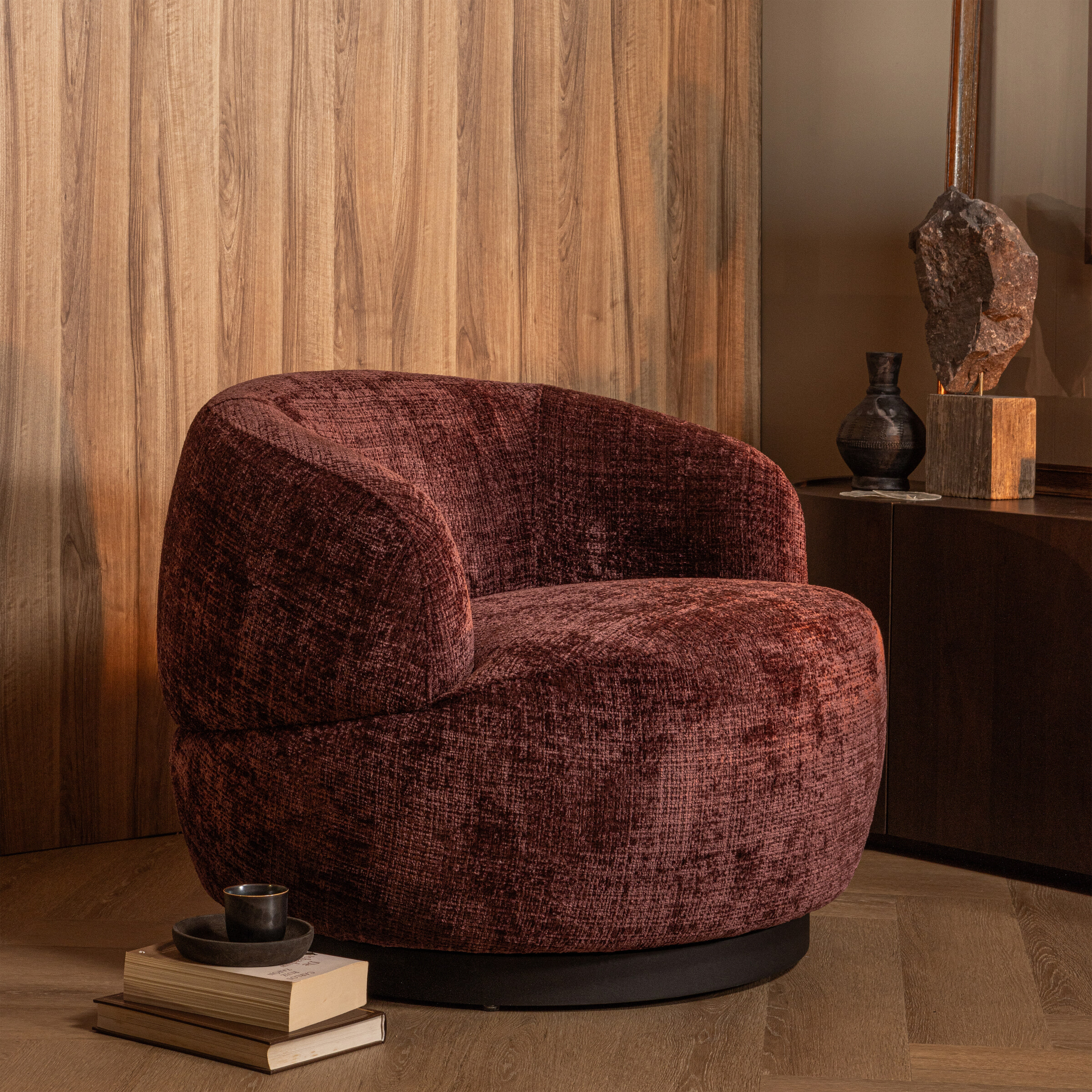 BePureHome Draaifauteuil Woolly Chenille, kleur Aubergine BePureHome Draaifauteuil Woolly Chenille, kleur Aubergine