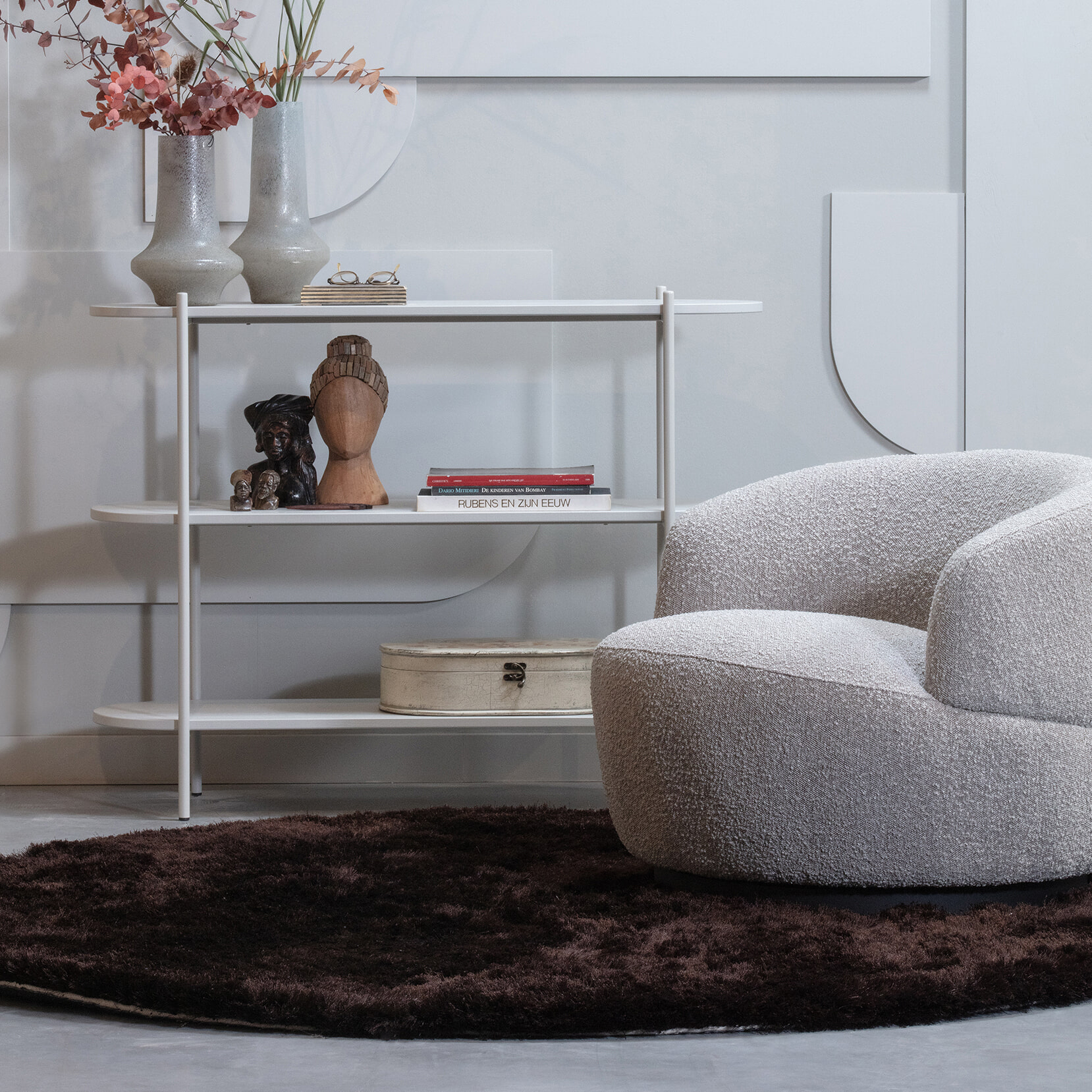WOOOD Draaifauteuil 'Woolly' Bouclé, kleur Naturel