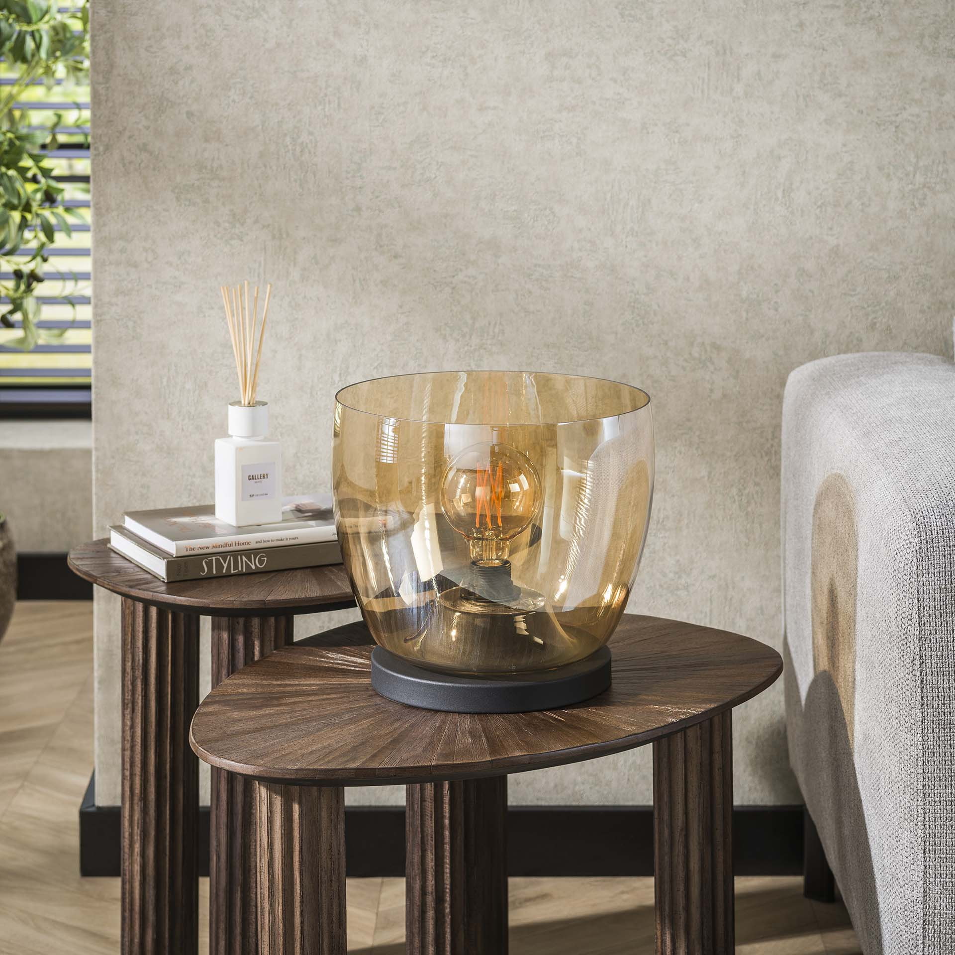 LifestyleFurn Vloerlamp/Tafellamp 'Mikado' Amber glas, 27cm hoog