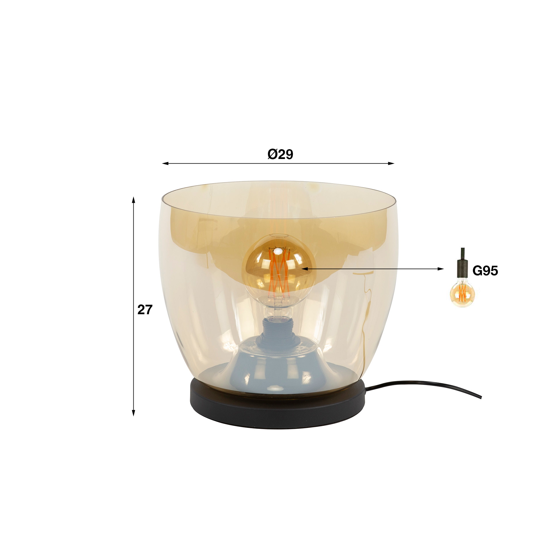 LifestyleFurn Vloerlamp/Tafellamp 'Mikado' Amber glas, 27cm hoog